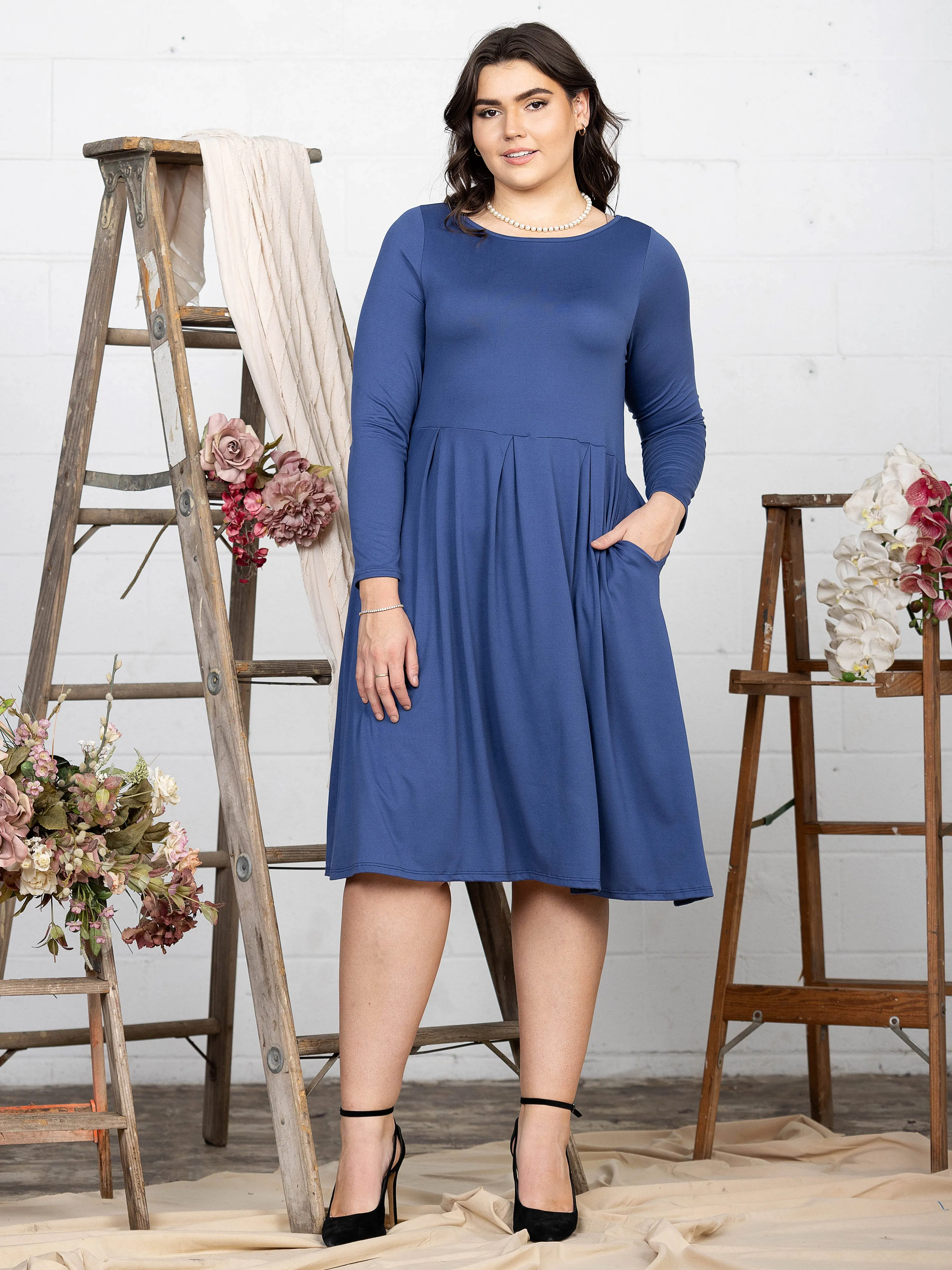 Long Sleeve Fit and Flare Plus Size Midi Dress