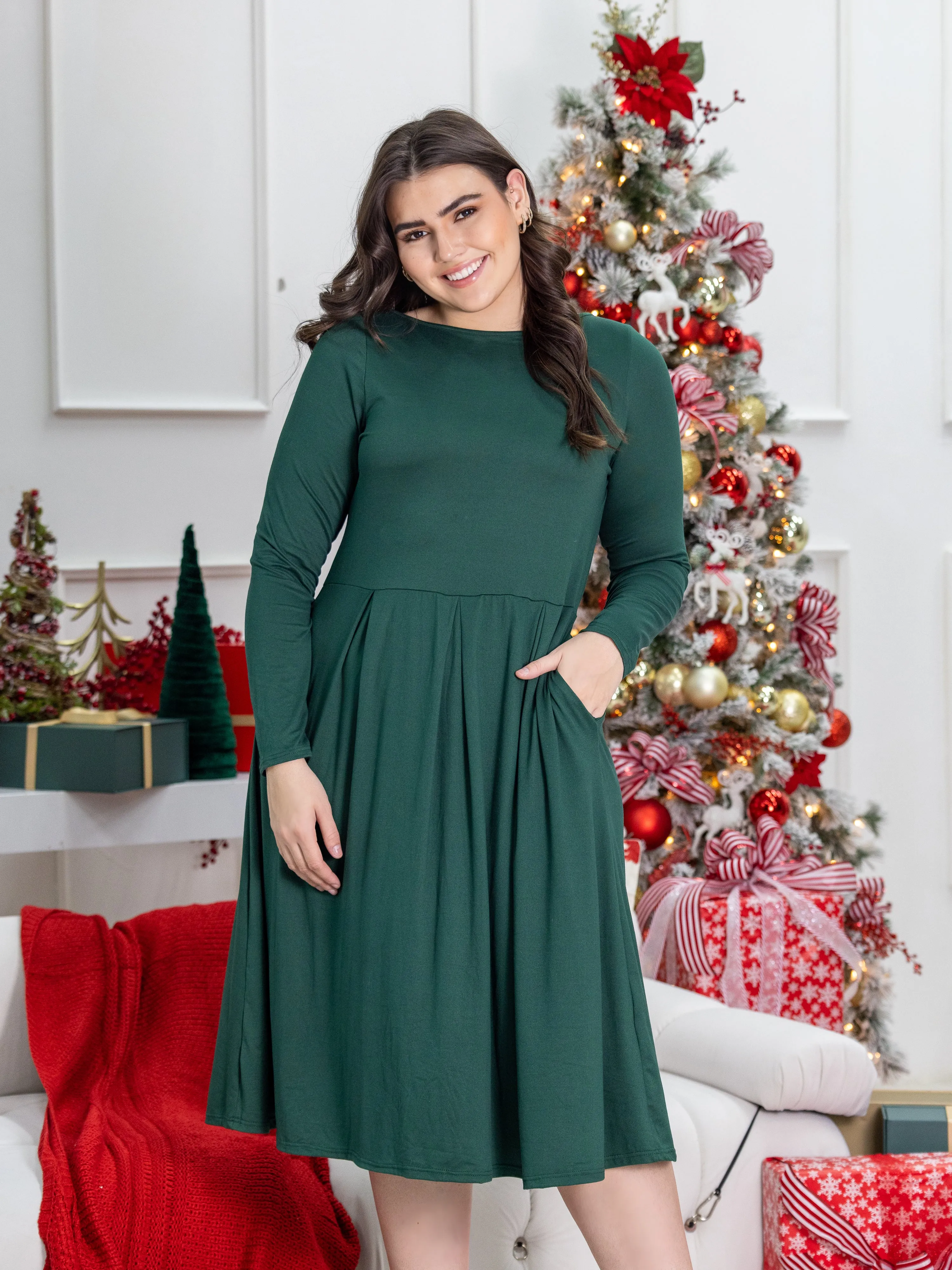 Long Sleeve Fit and Flare Plus Size Midi Dress