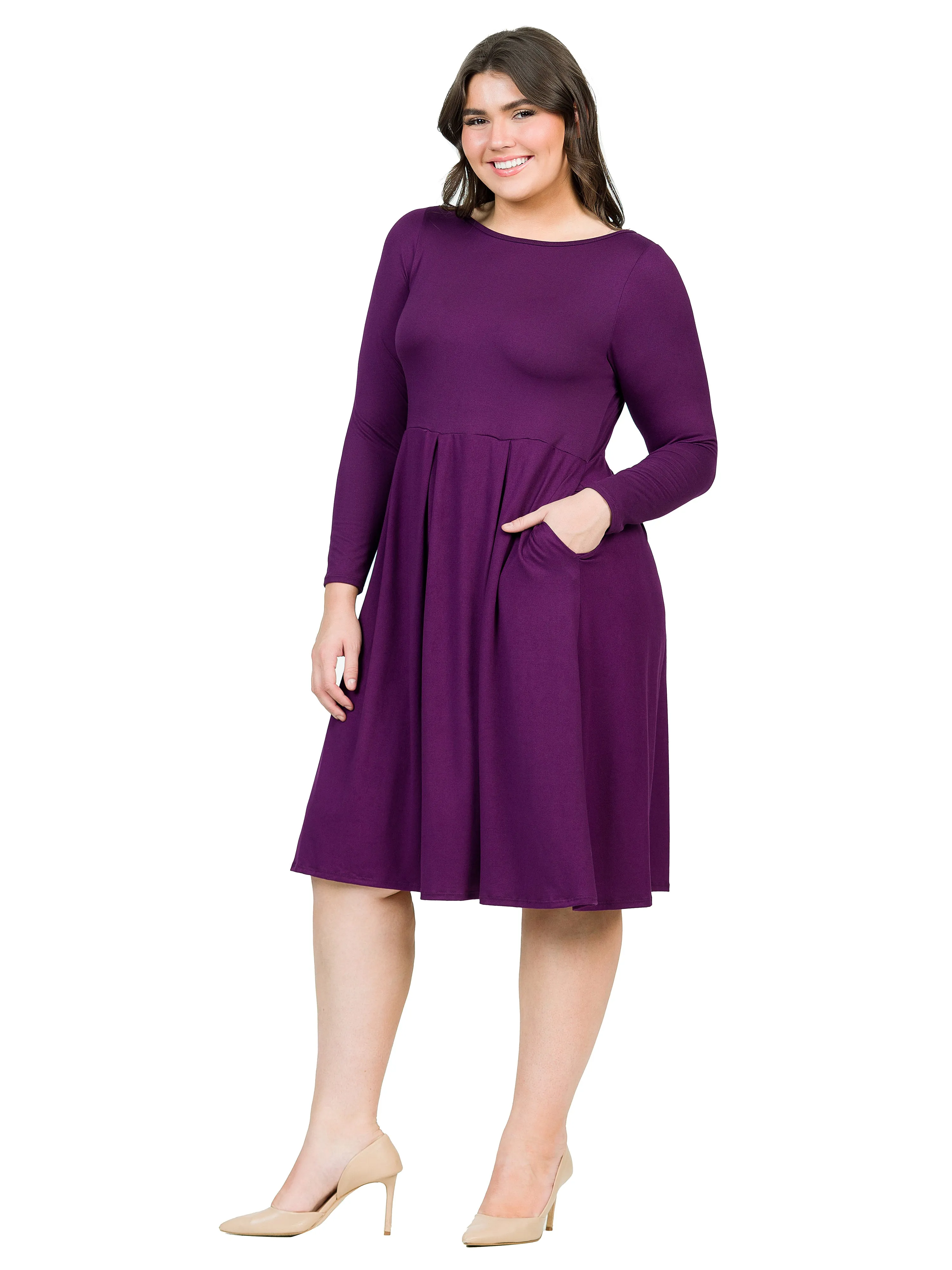 Long Sleeve Fit and Flare Plus Size Midi Dress