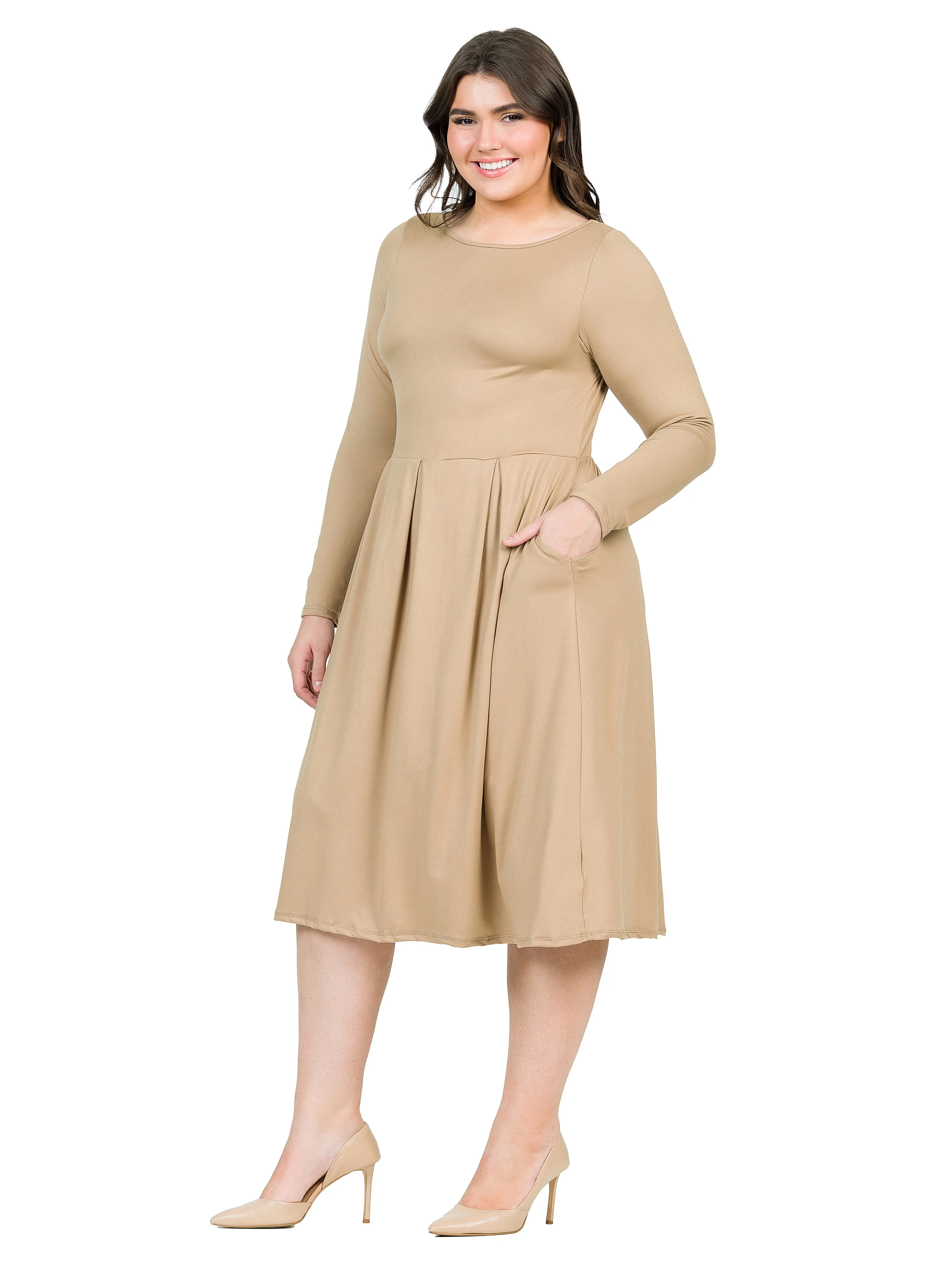 Long Sleeve Fit and Flare Plus Size Midi Dress