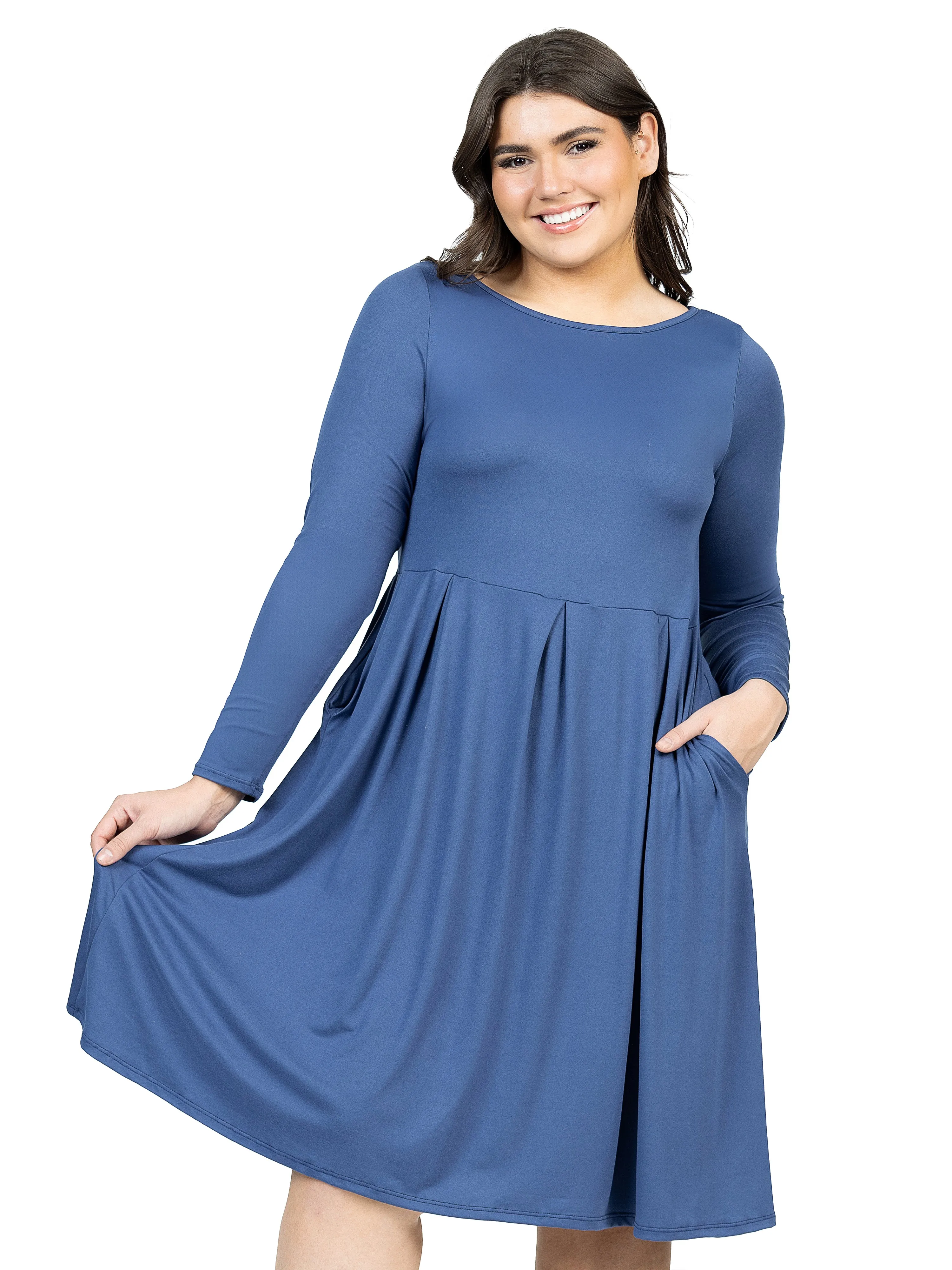 Long Sleeve Fit and Flare Plus Size Midi Dress