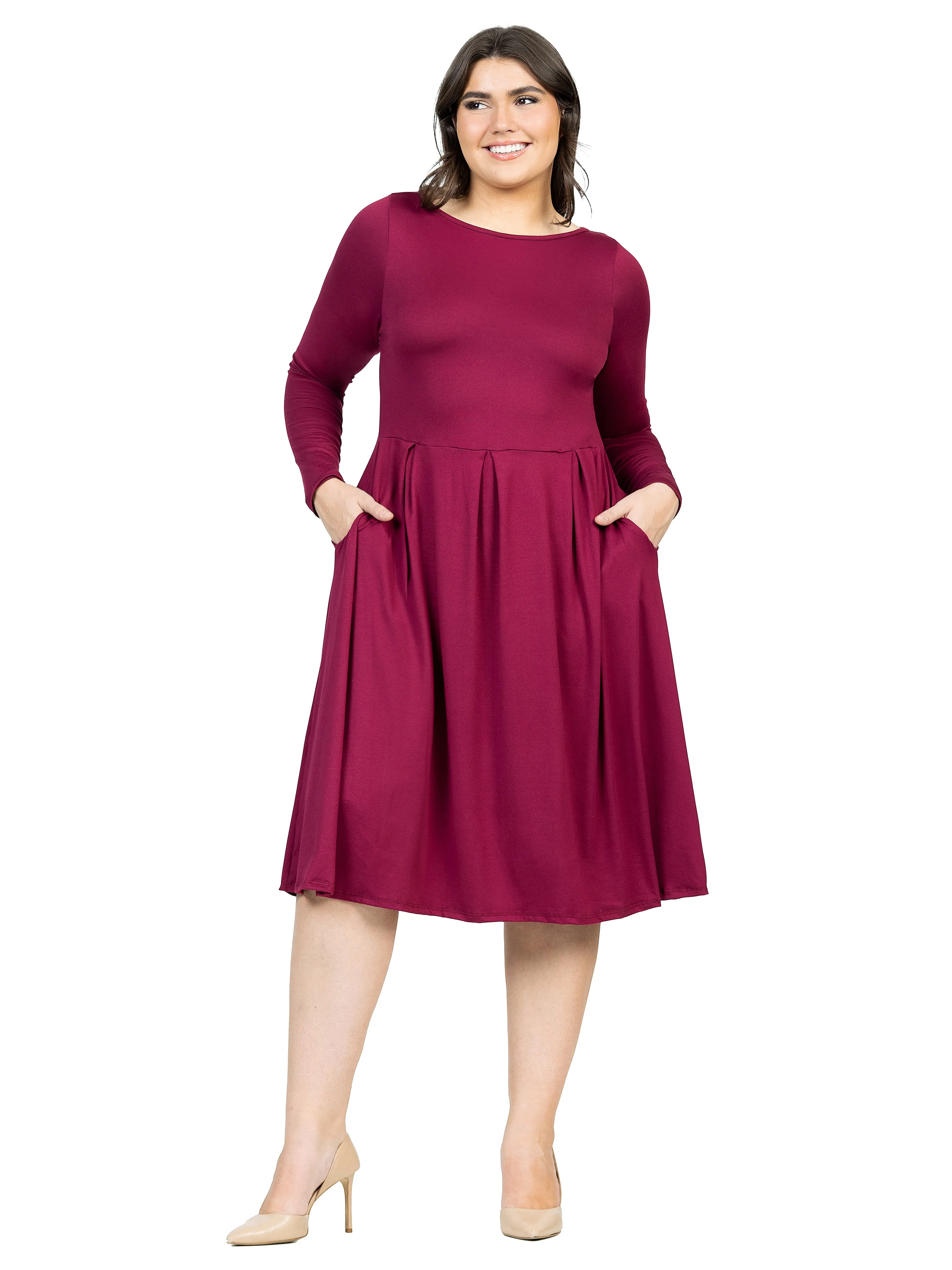 Long Sleeve Fit and Flare Plus Size Midi Dress