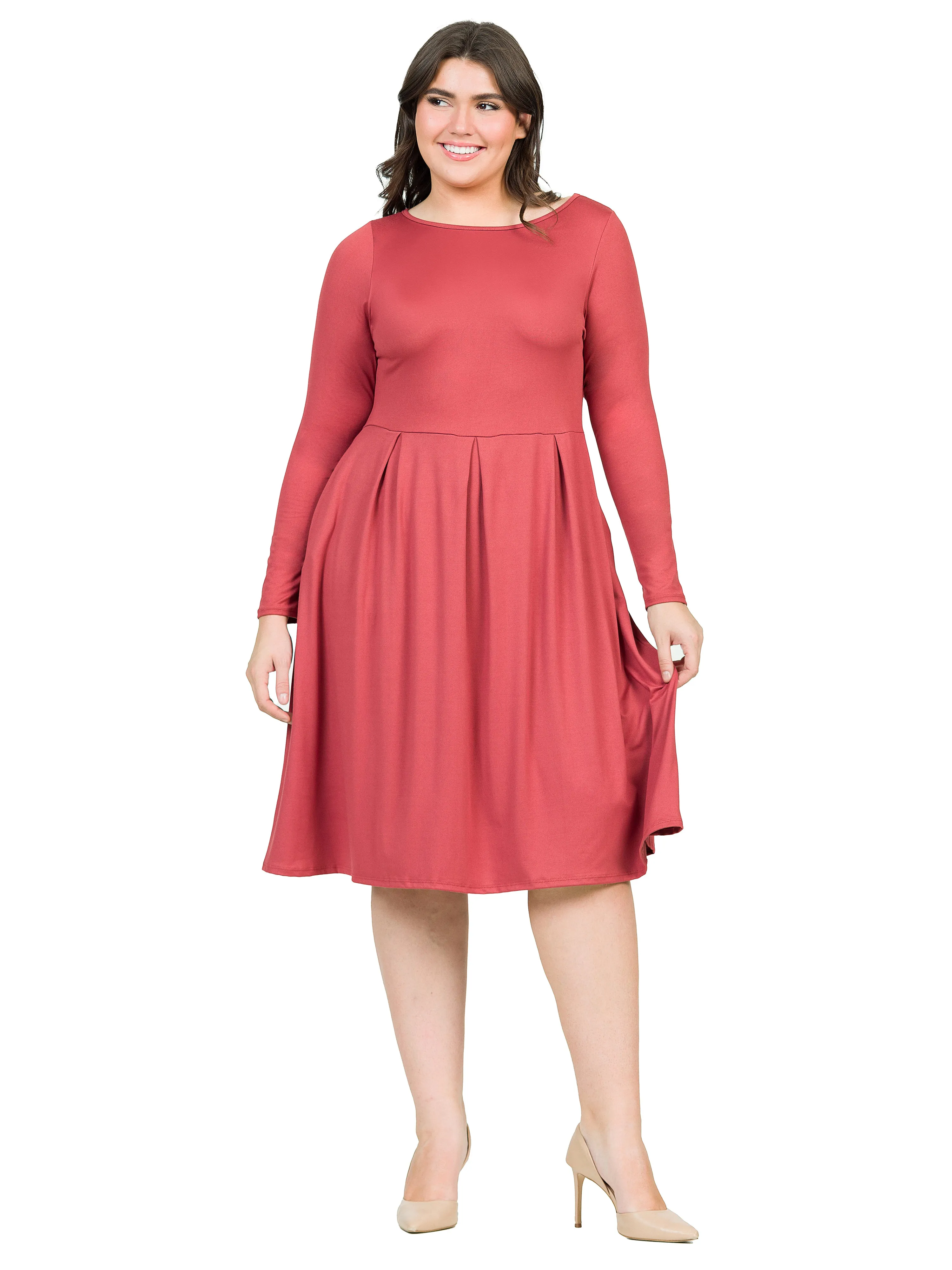 Long Sleeve Fit and Flare Plus Size Midi Dress