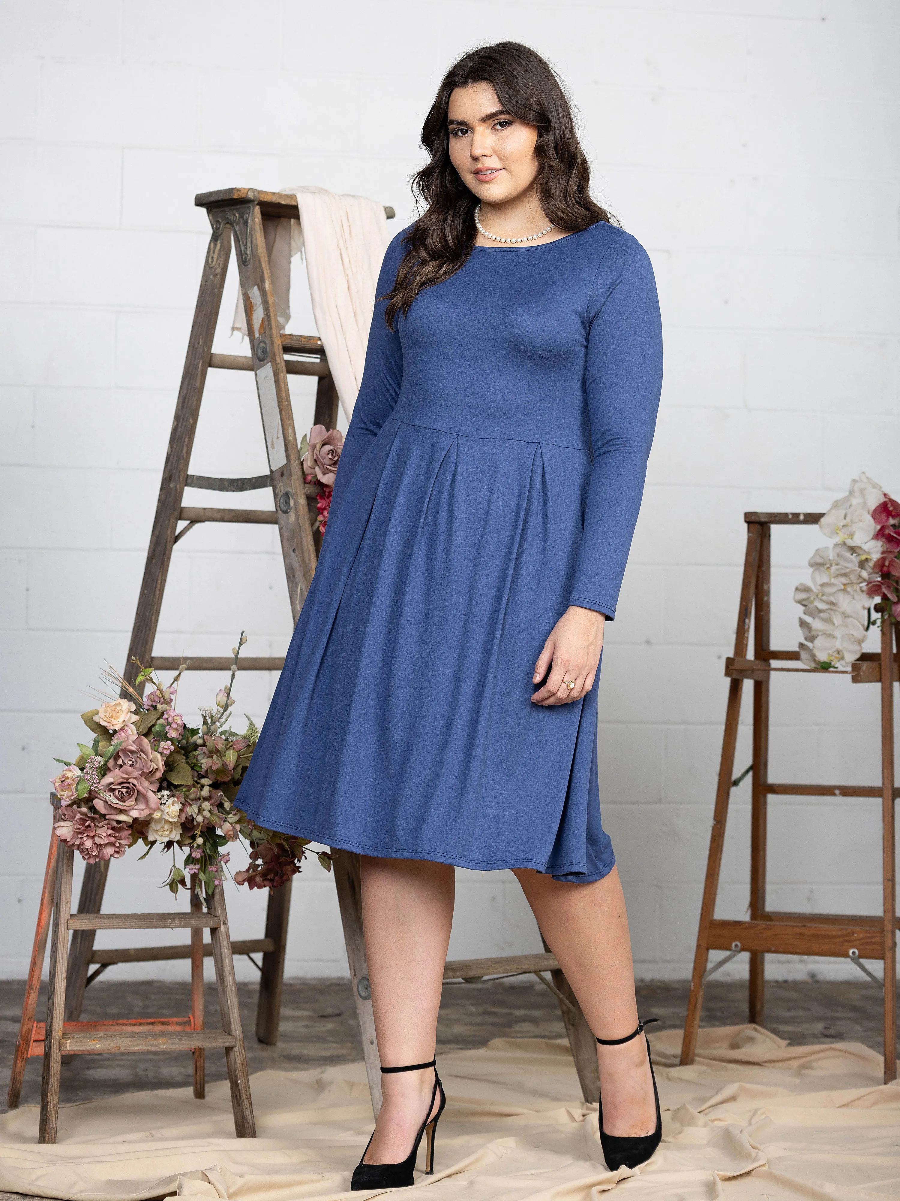 Long Sleeve Fit and Flare Plus Size Midi Dress