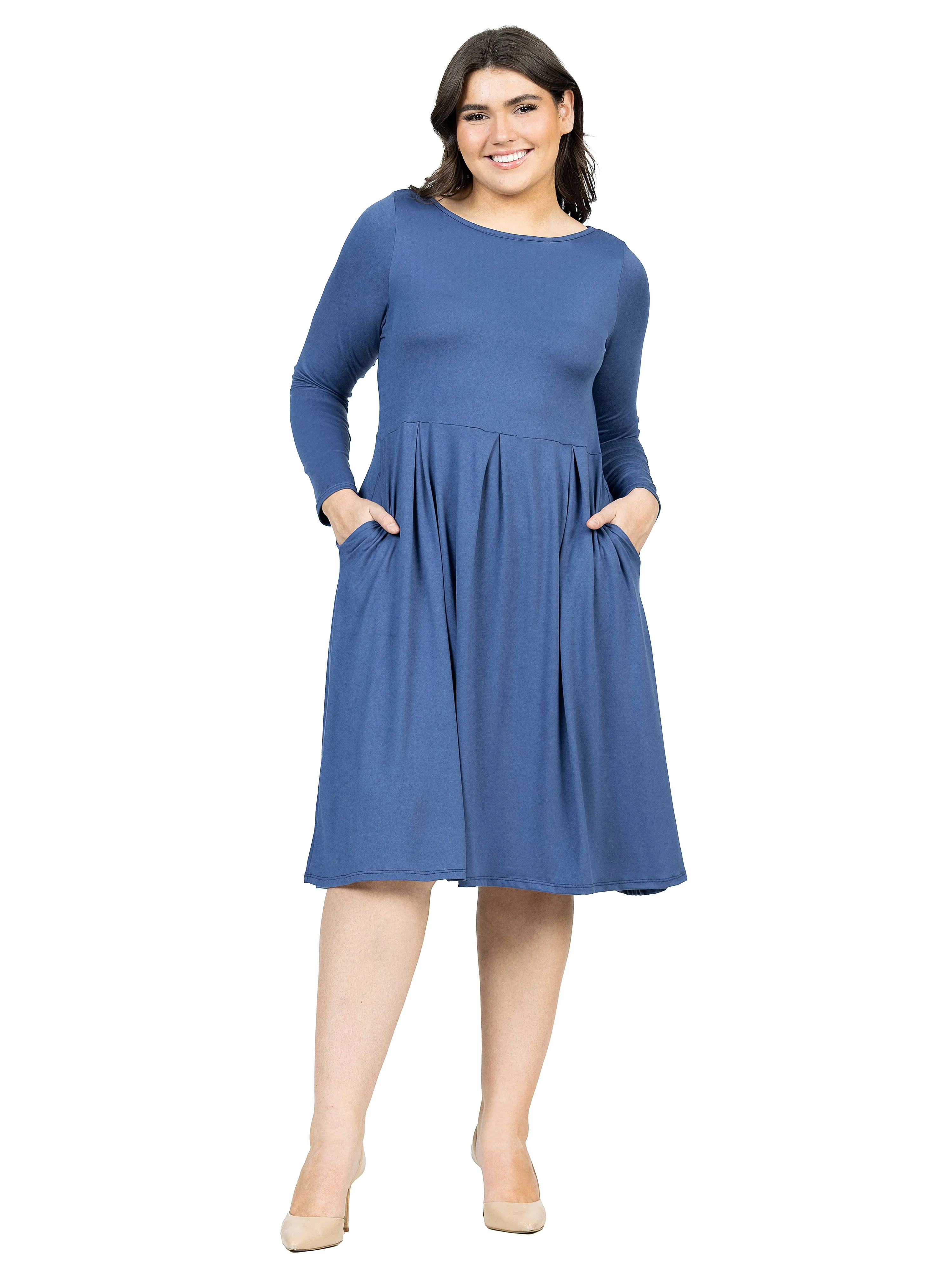 Long Sleeve Fit and Flare Plus Size Midi Dress