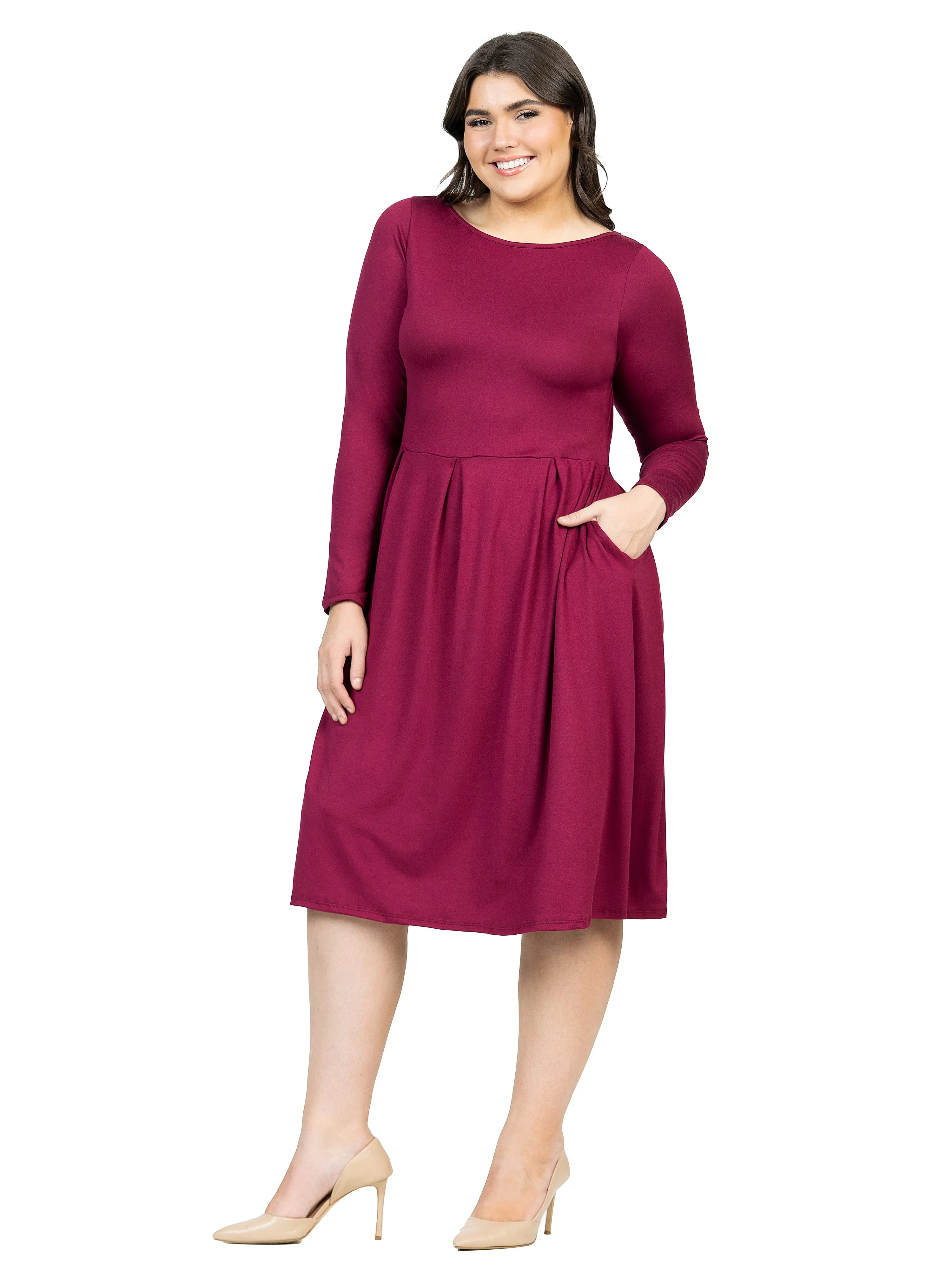 Long Sleeve Fit and Flare Plus Size Midi Dress