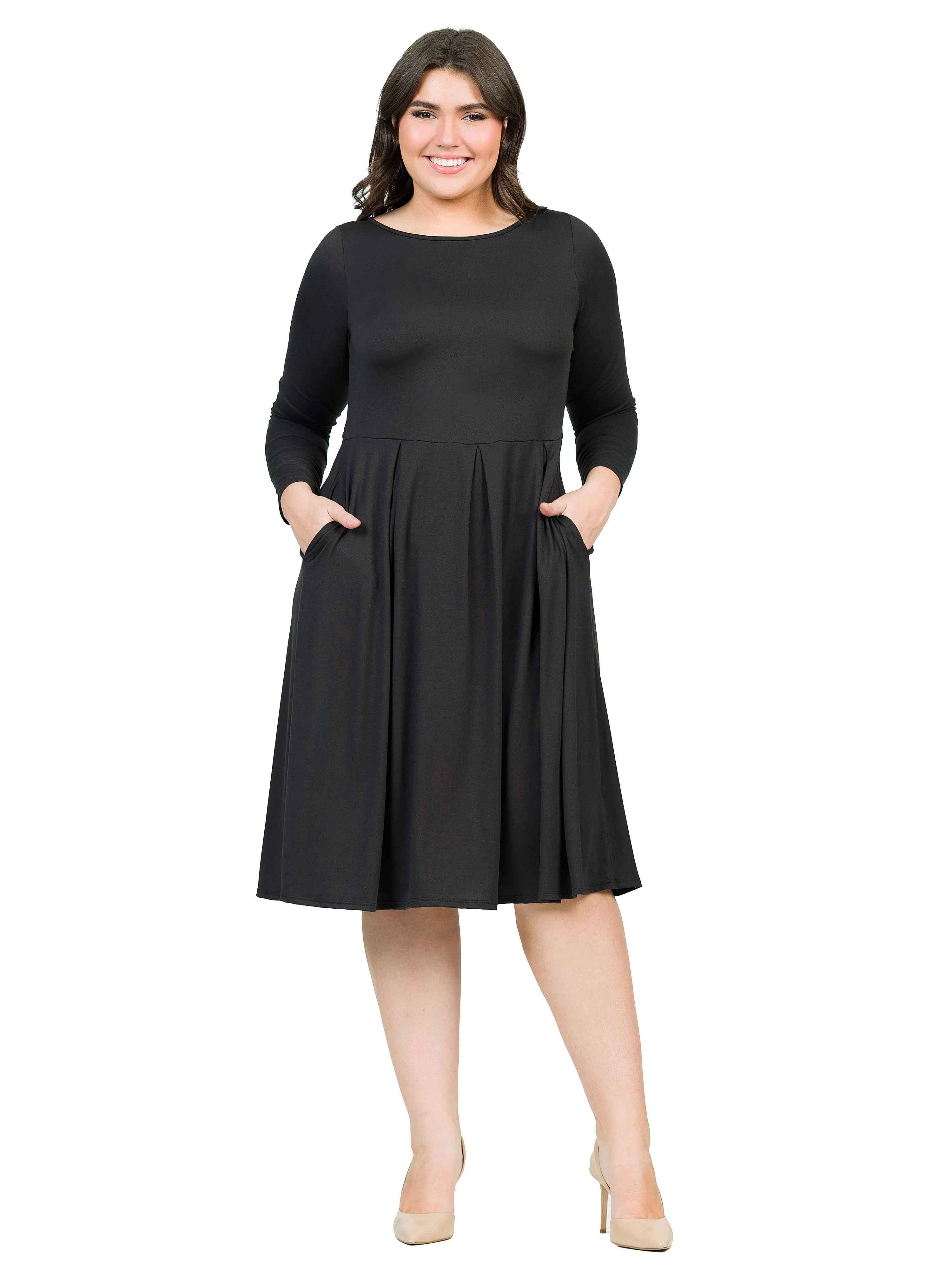 Long Sleeve Fit and Flare Plus Size Midi Dress