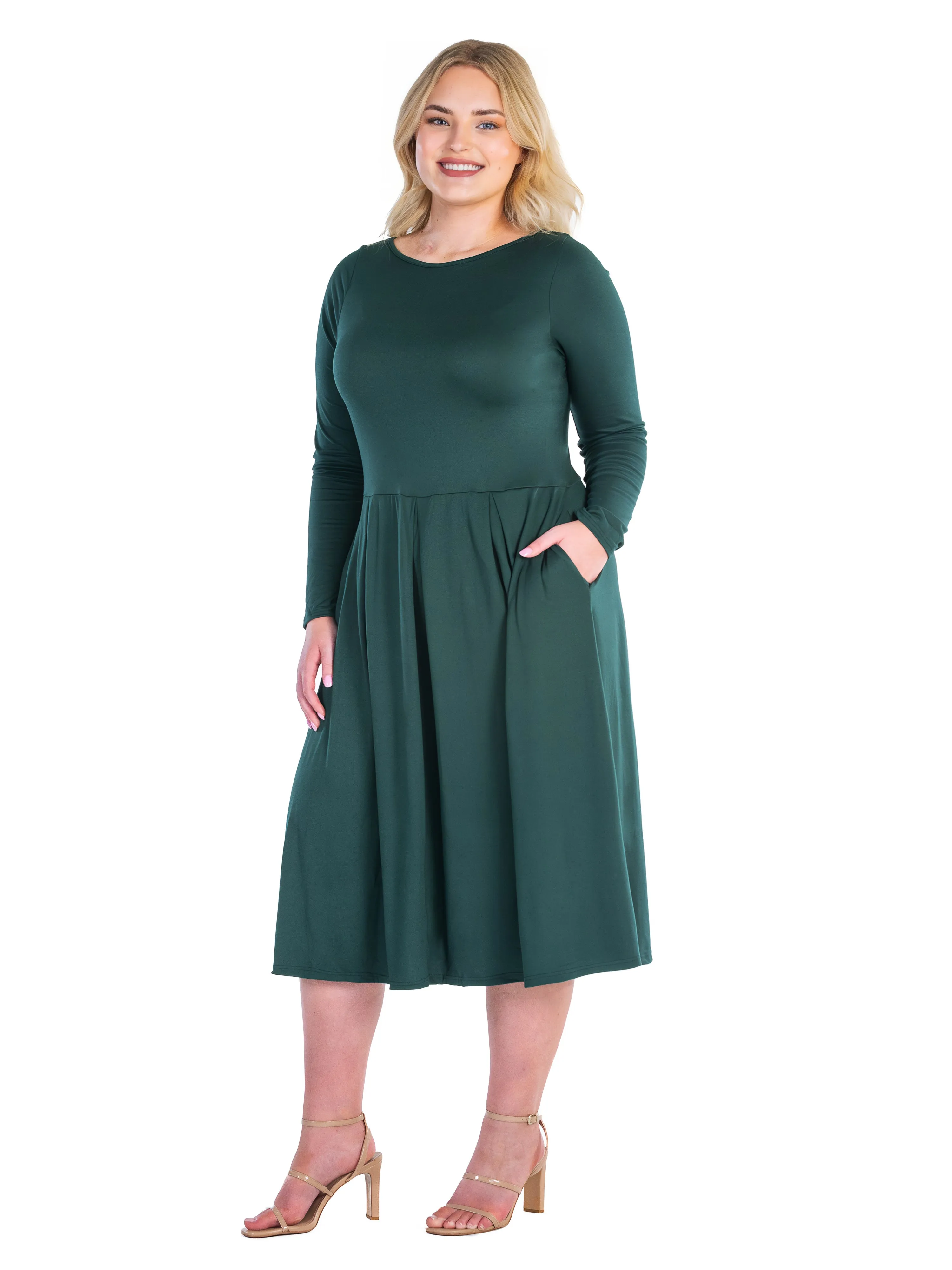 Long Sleeve Fit and Flare Plus Size Midi Dress