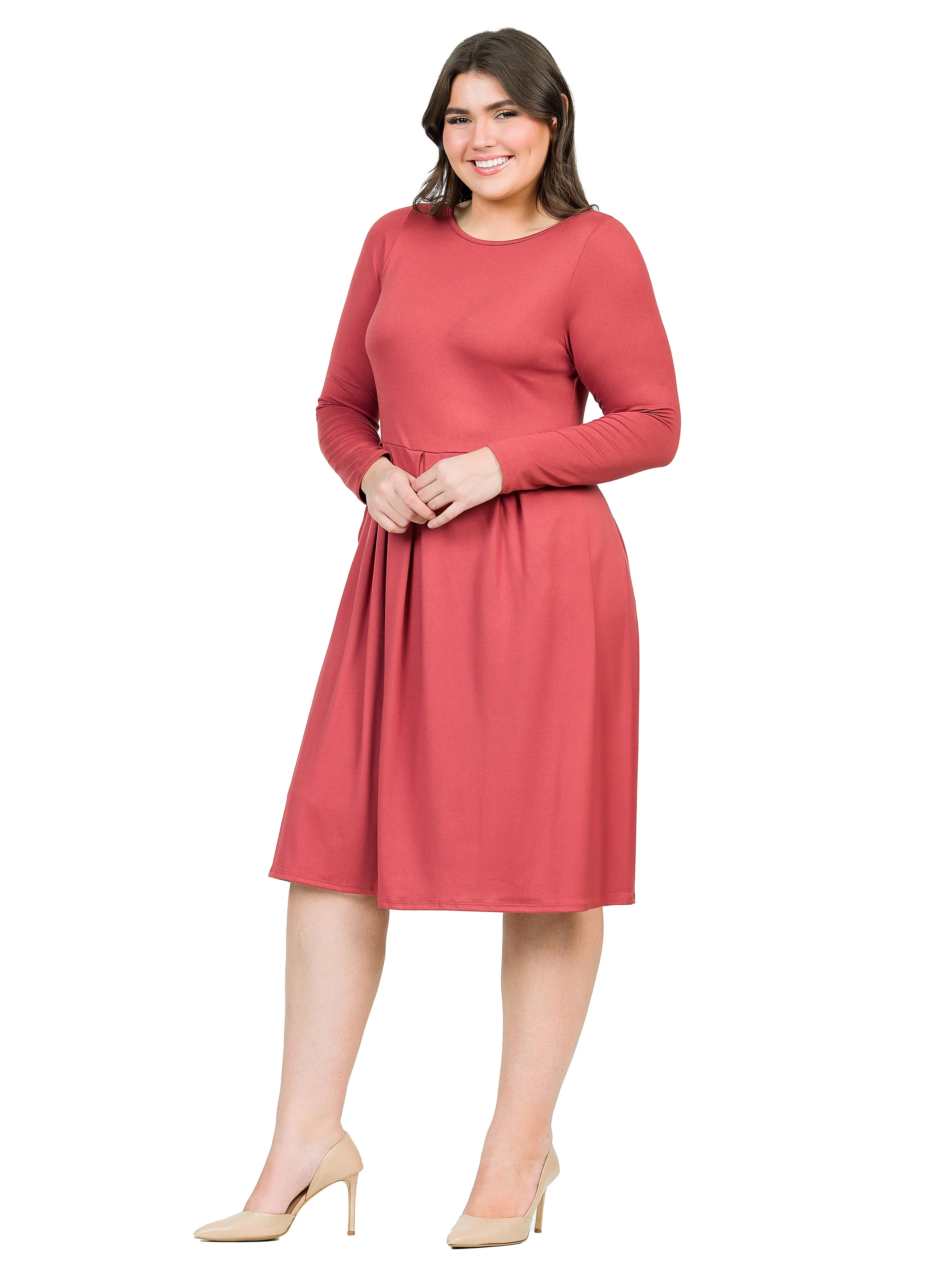 Long Sleeve Fit and Flare Plus Size Midi Dress