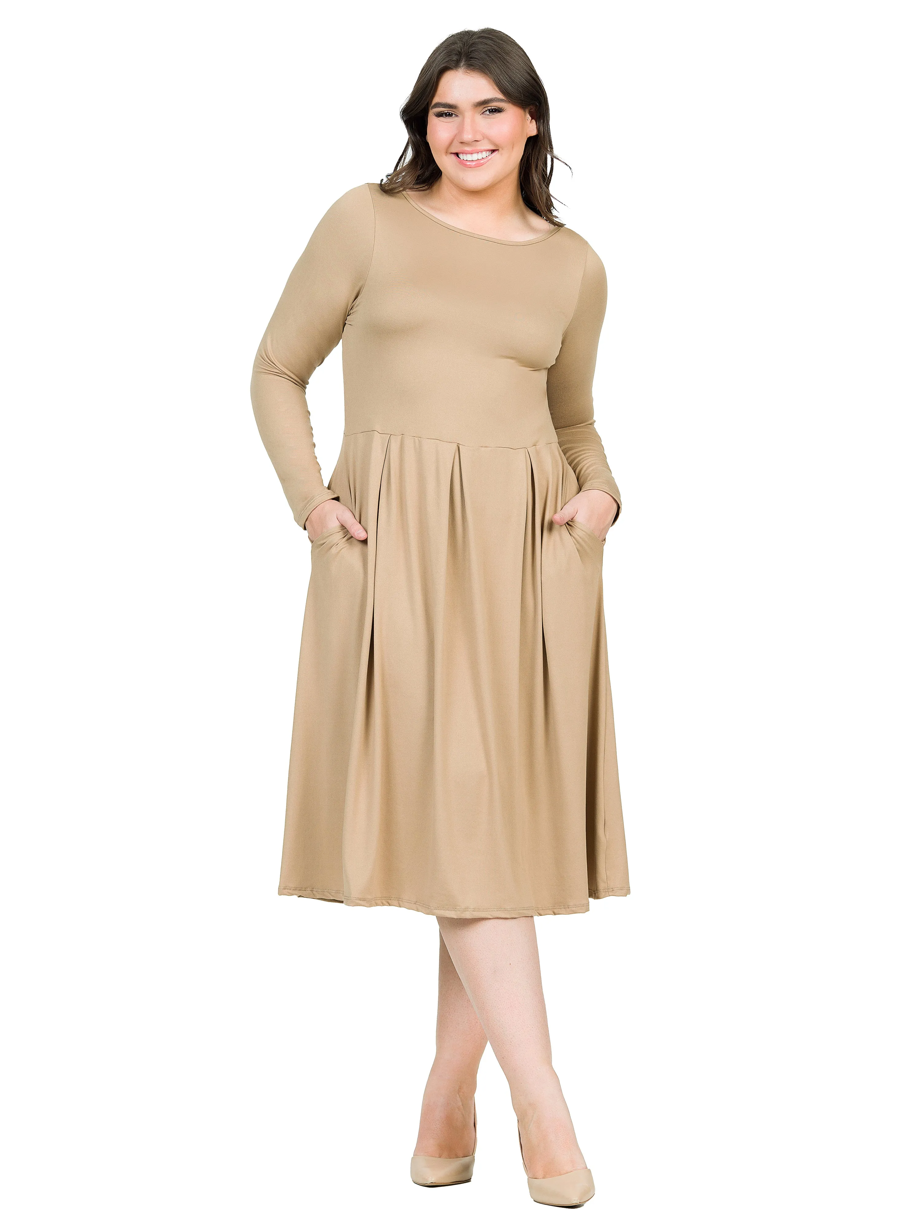 Long Sleeve Fit and Flare Plus Size Midi Dress