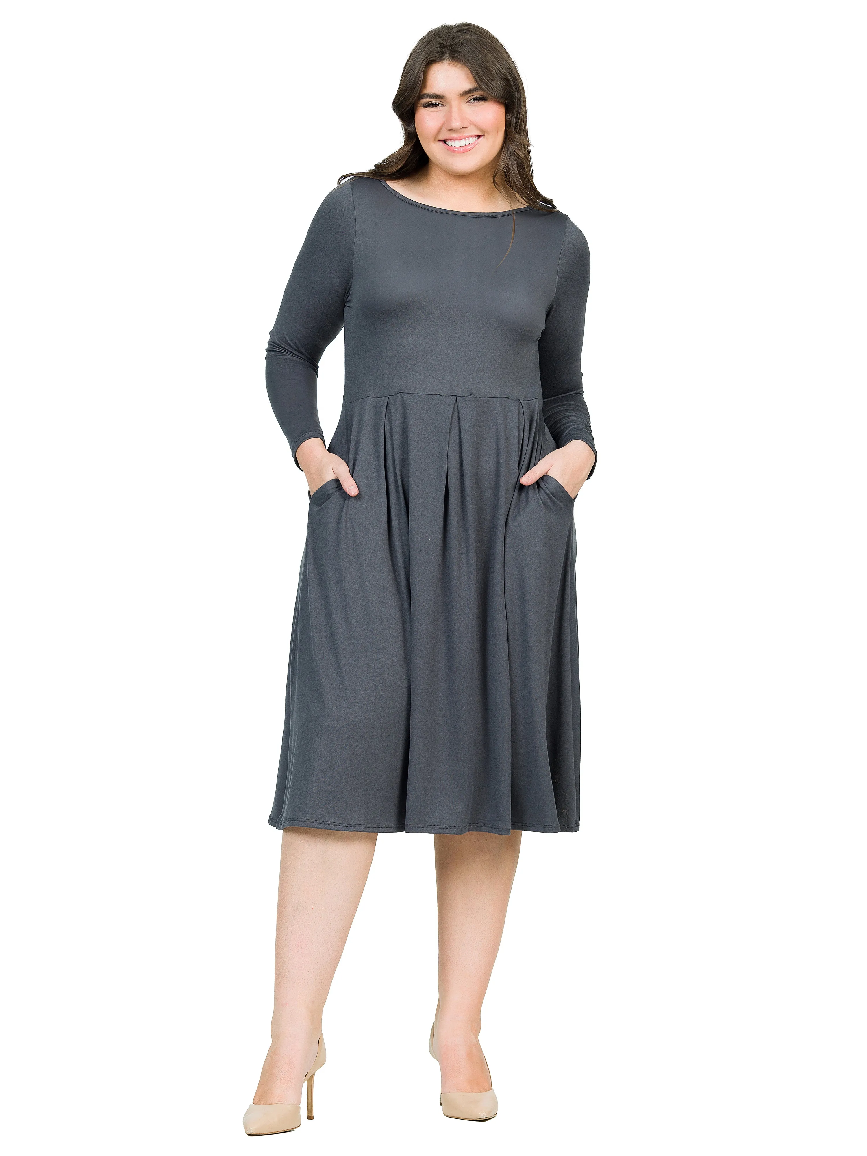 Long Sleeve Fit and Flare Plus Size Midi Dress