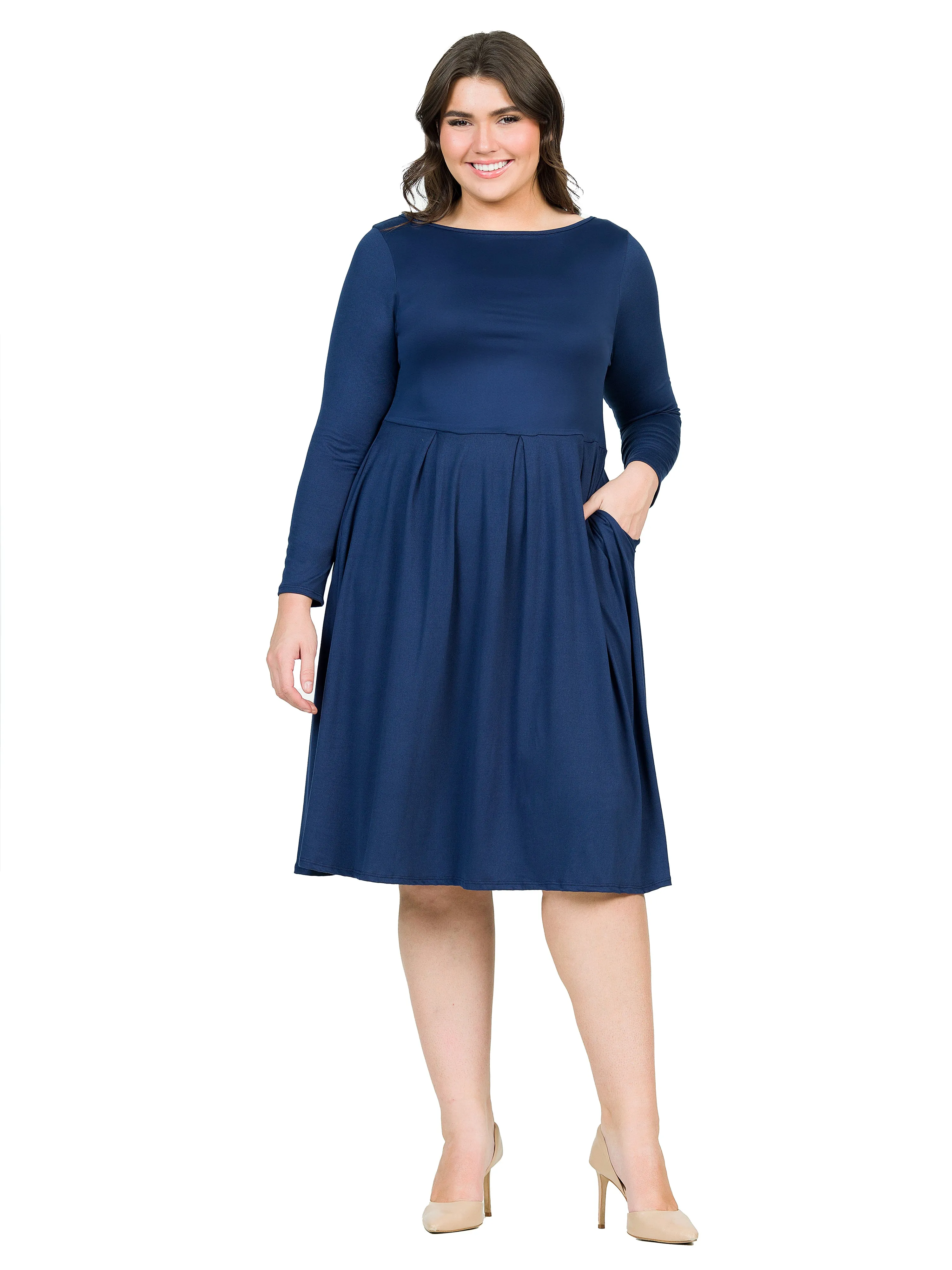 Long Sleeve Fit and Flare Plus Size Midi Dress