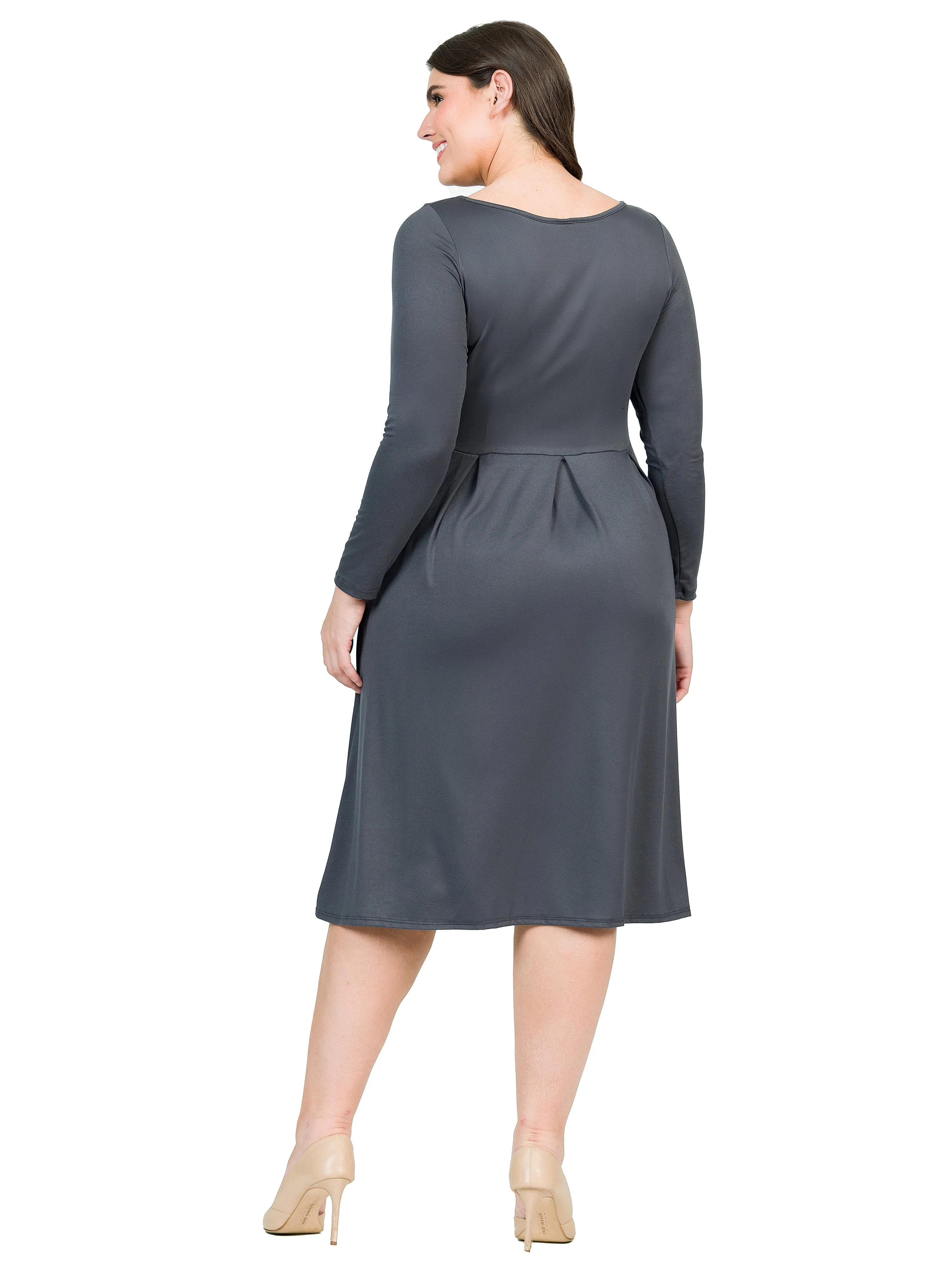 Long Sleeve Fit and Flare Plus Size Midi Dress