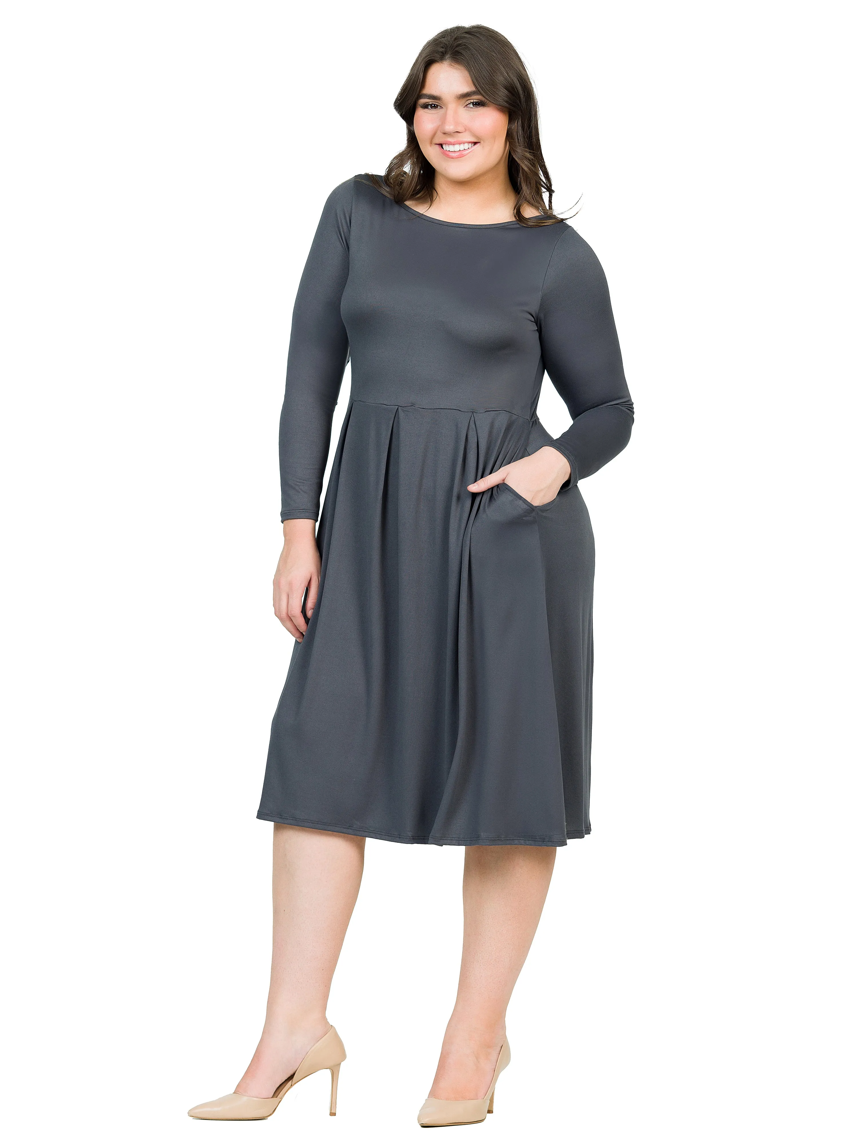 Long Sleeve Fit and Flare Plus Size Midi Dress