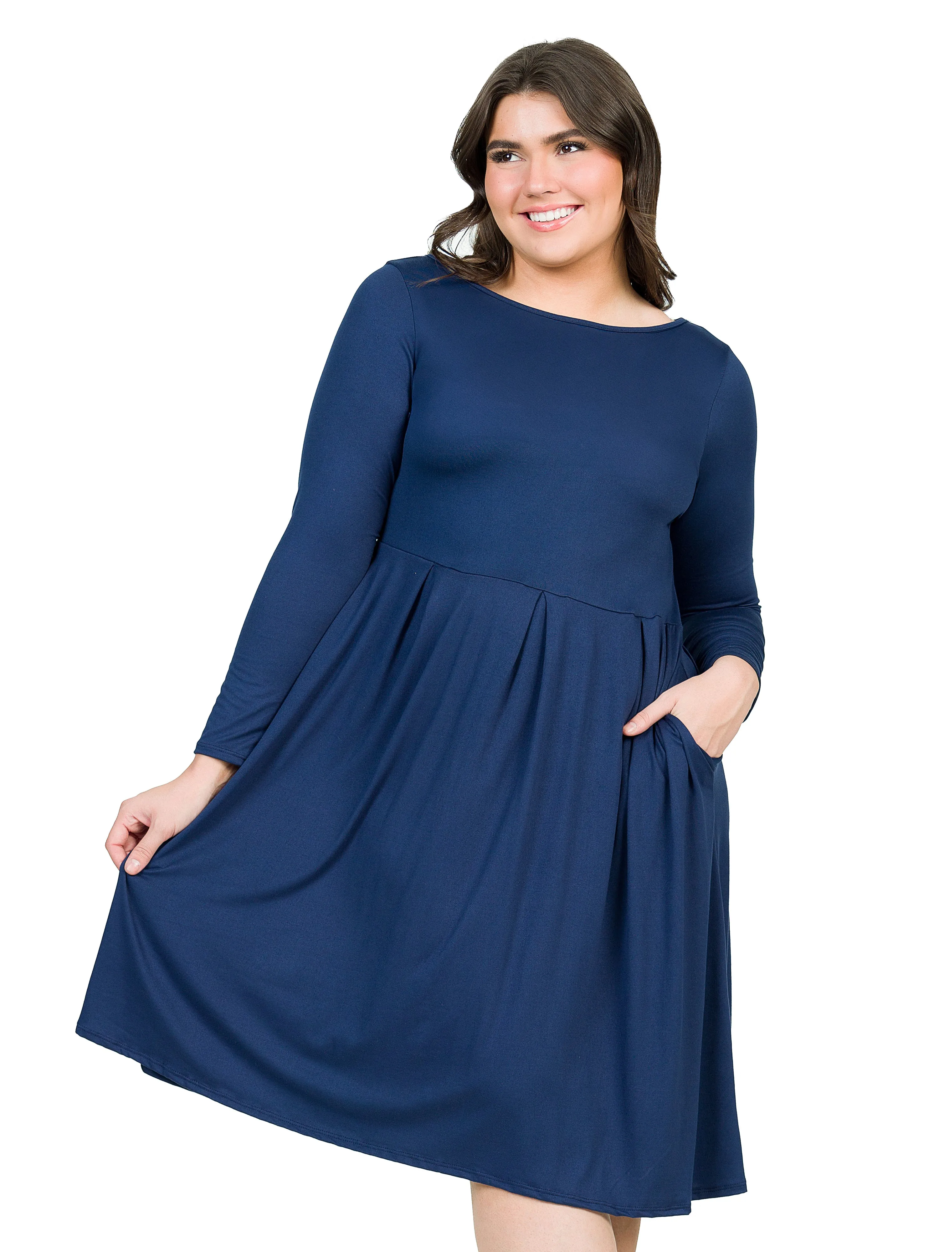 Long Sleeve Fit and Flare Plus Size Midi Dress