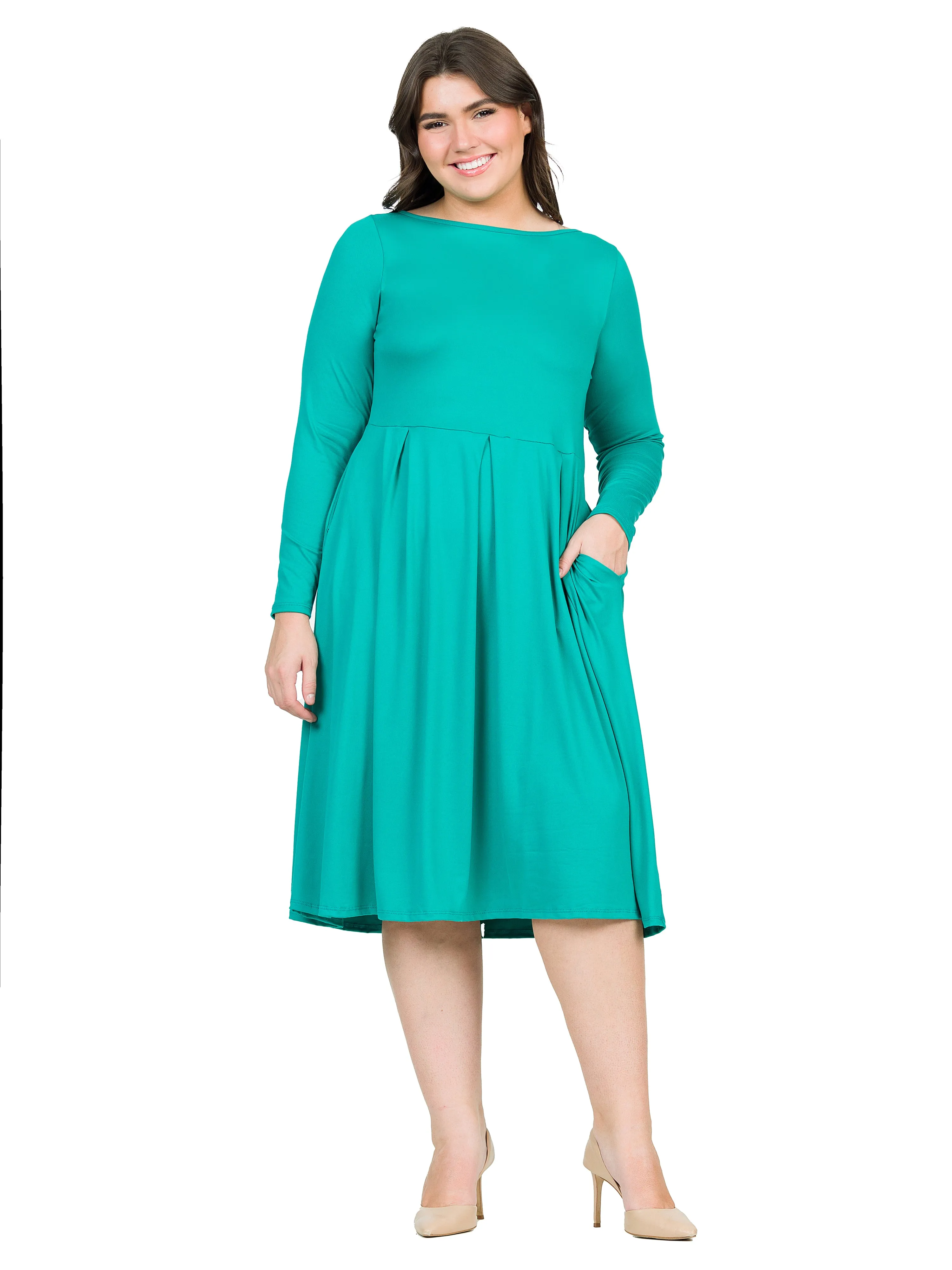 Long Sleeve Fit and Flare Plus Size Midi Dress