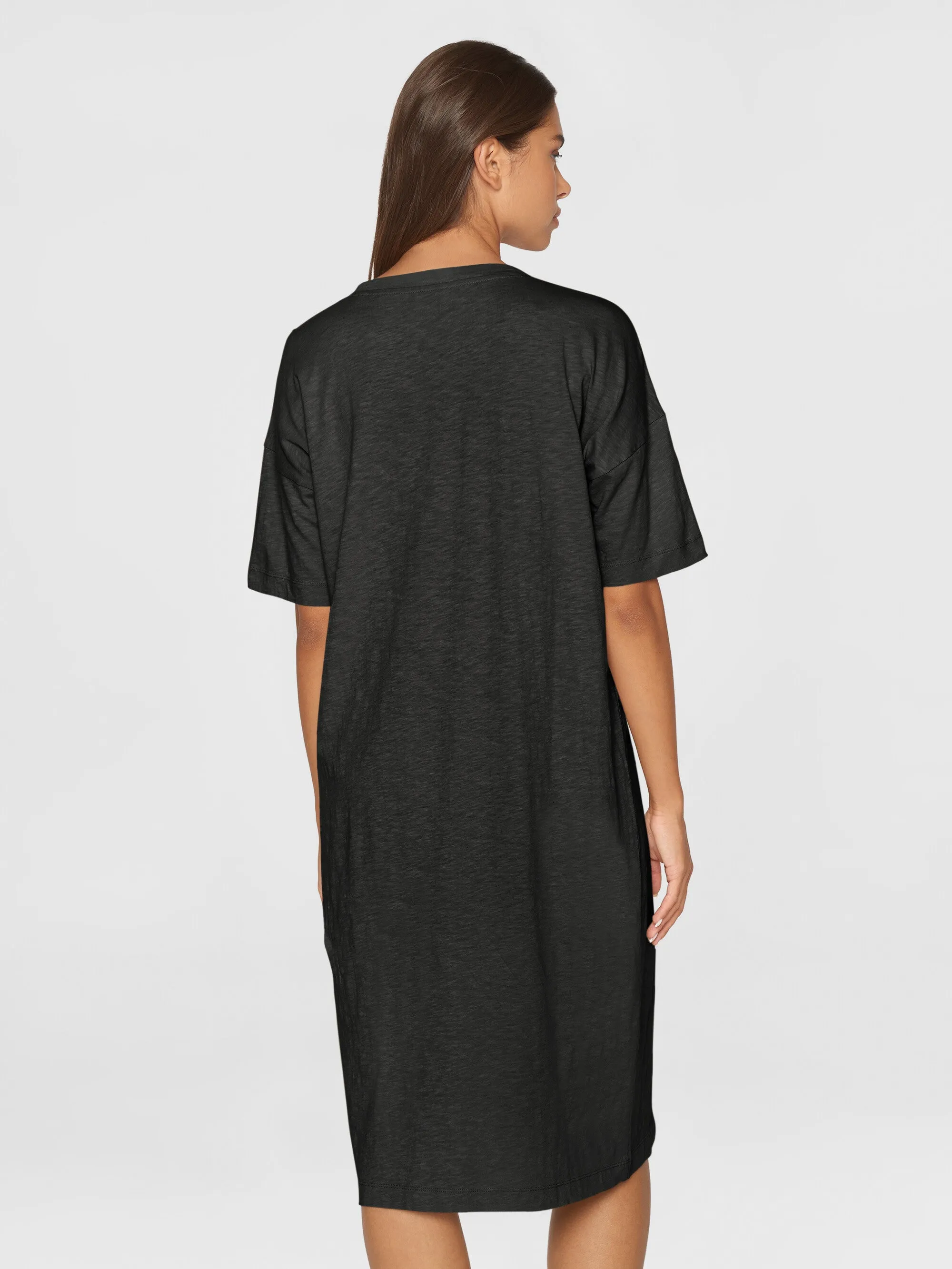 Loose fit midi boat neck jersey dress - Black Jet