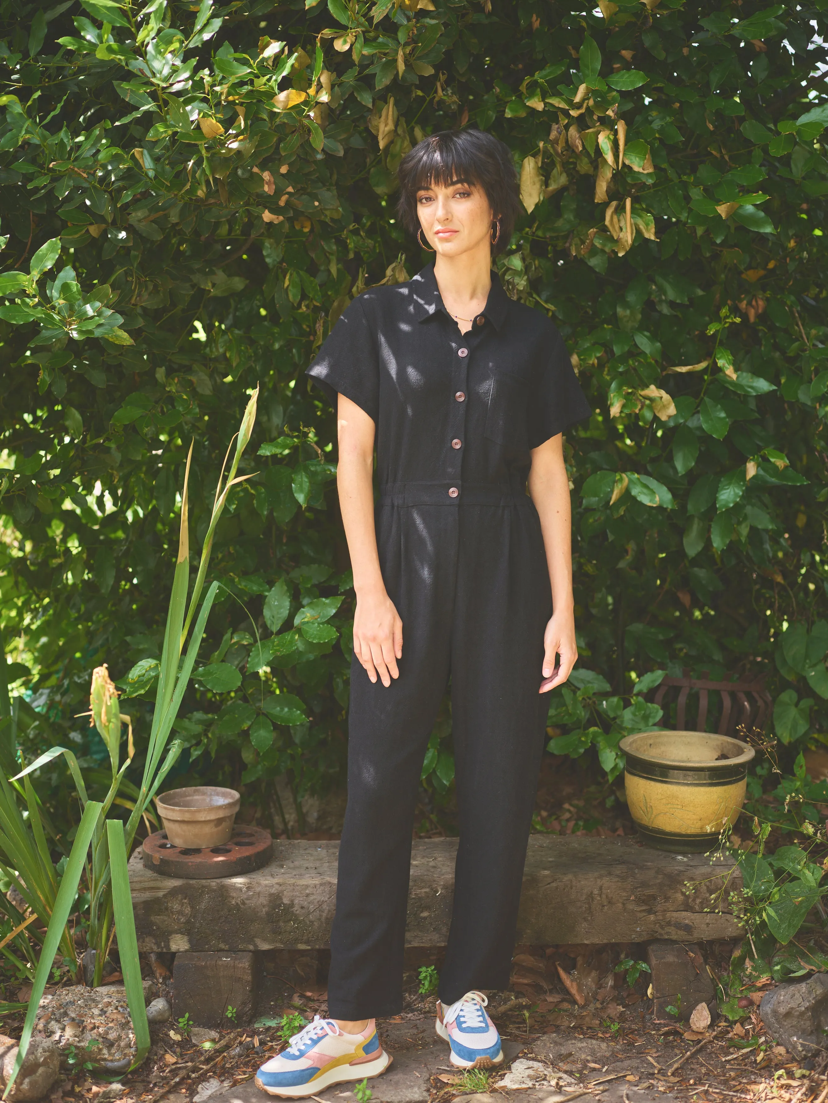 Lowie Linen Viscose Black Boilersuit