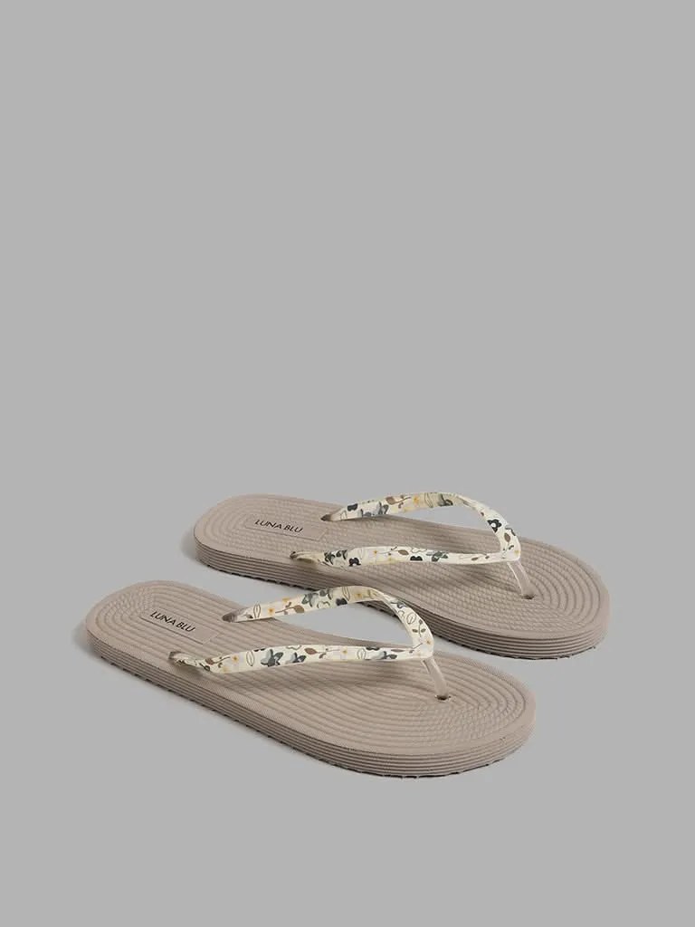 LUNA BLU Beige Jute Printed Flip Flop