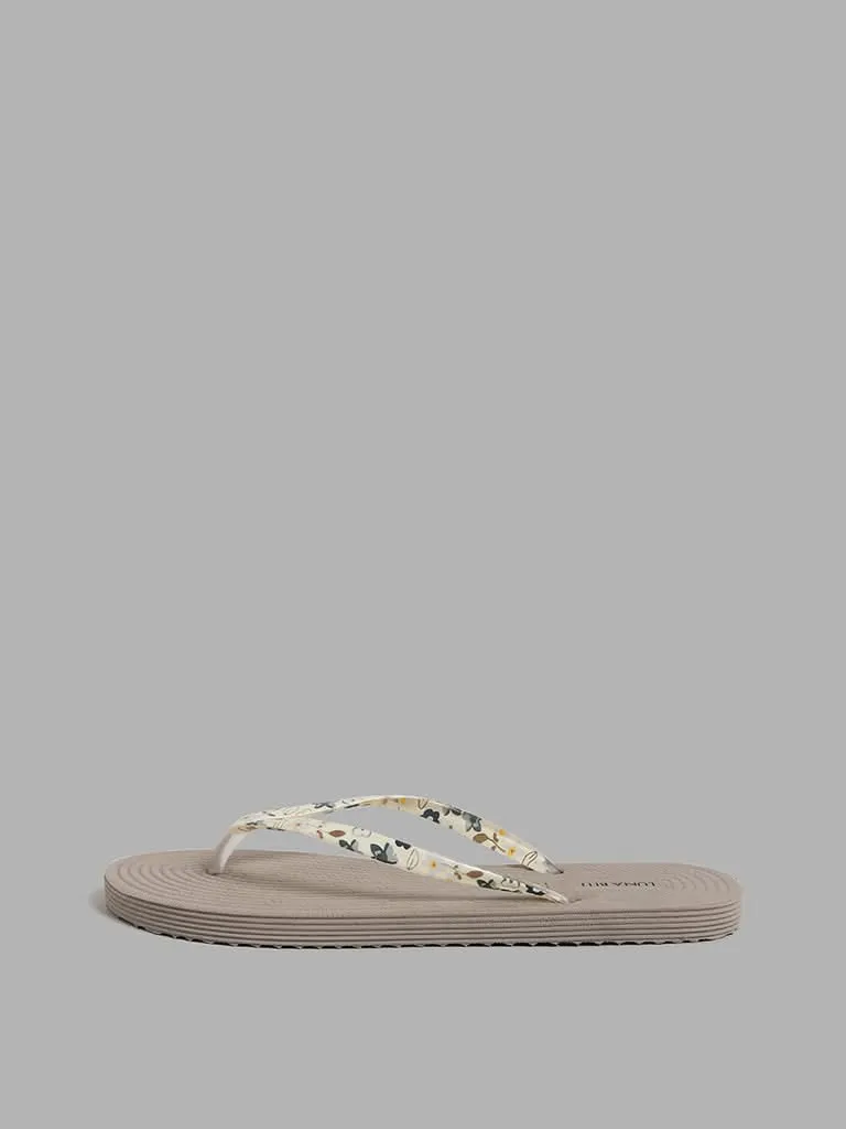 LUNA BLU Beige Jute Printed Flip Flop