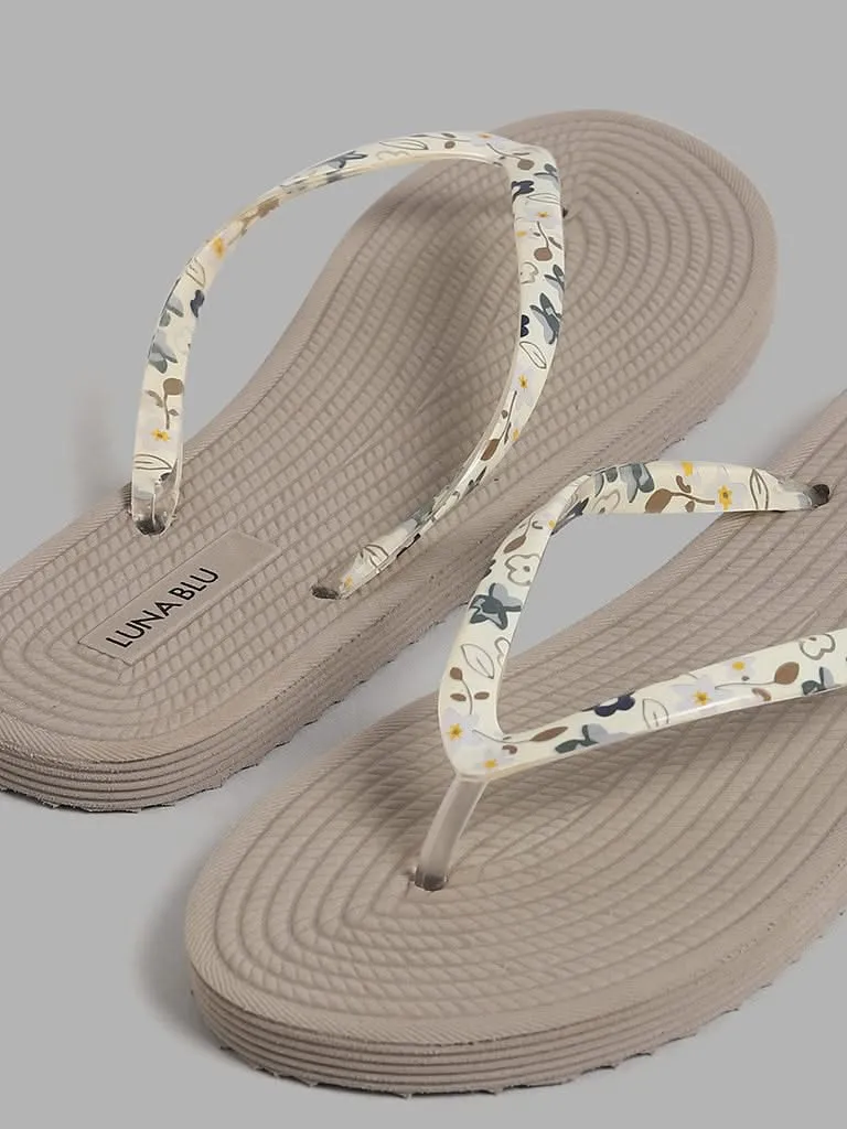 LUNA BLU Beige Jute Printed Flip Flop