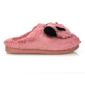 Maddie Fluffy Faux Fur Closed Toe Slip on Flat Panda Slipper Slides in Pink