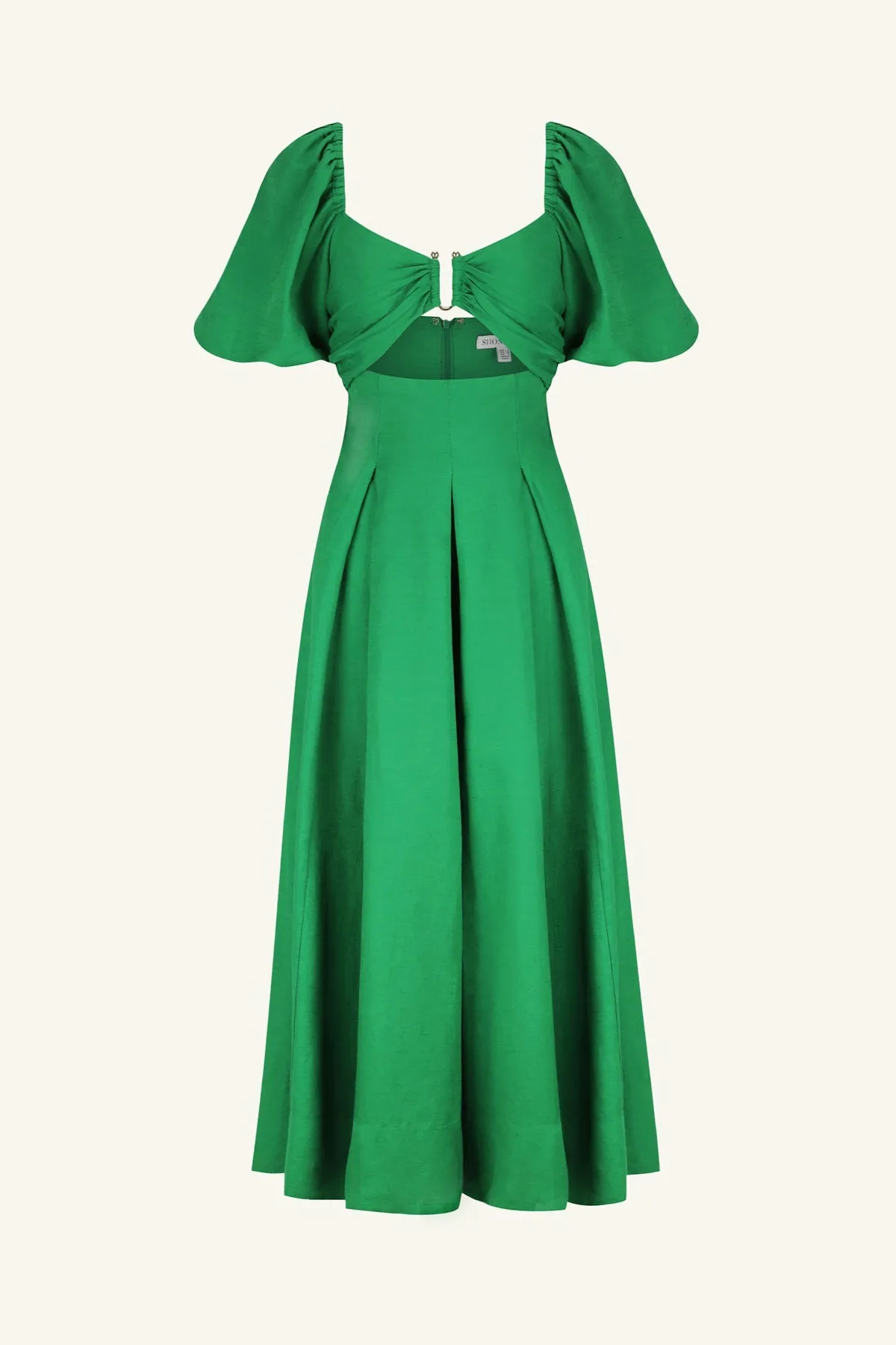 MARE LINEN SHORT SLEEVE CUT OUT MIDI DRESS - TREE GREEN