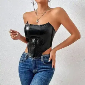 Mariah Off Shoulder PU Leather Corset Top