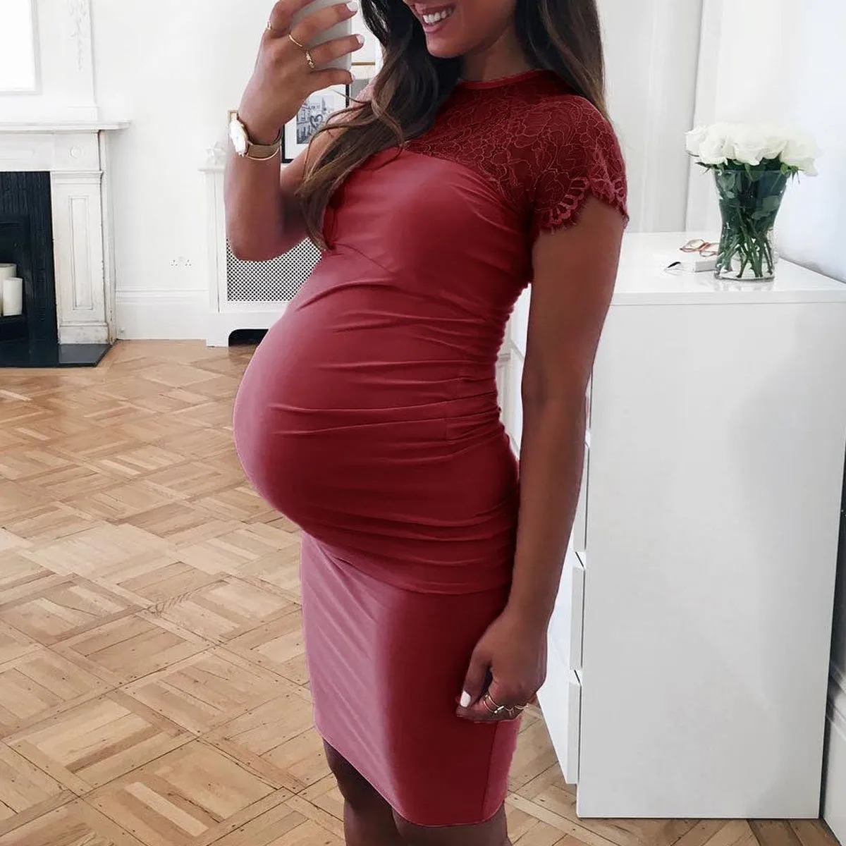 Maternity Lace Patchwork Bodycon Dress