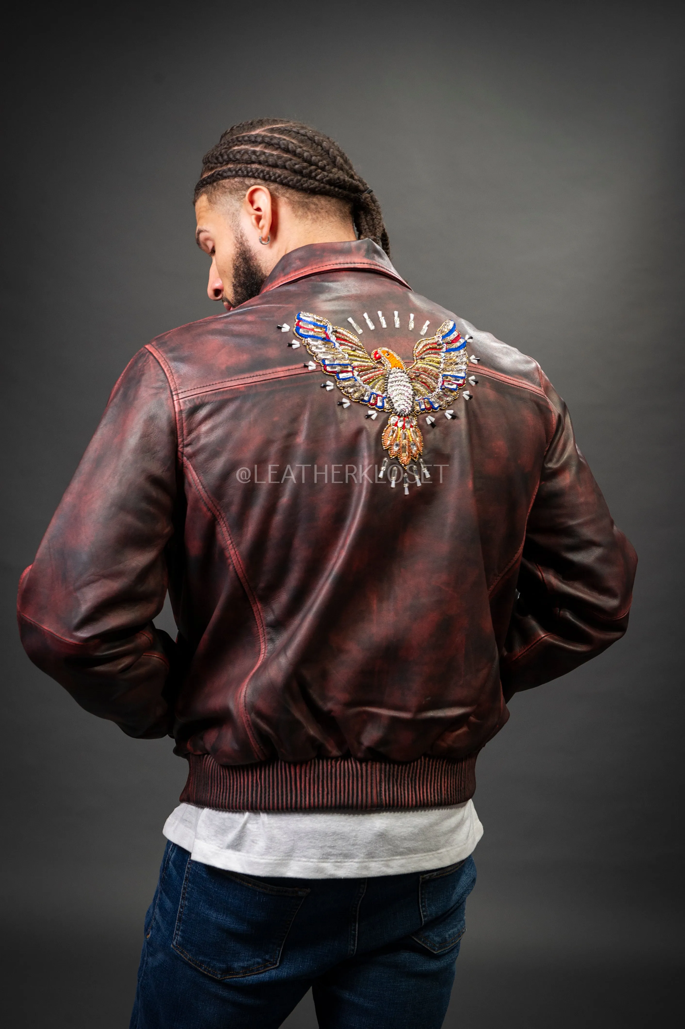 Men's Custom Hand-Work Leather Jacket [Red]