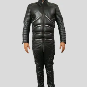 Men's Genuine Leather Quilted Moto Jumpsuit