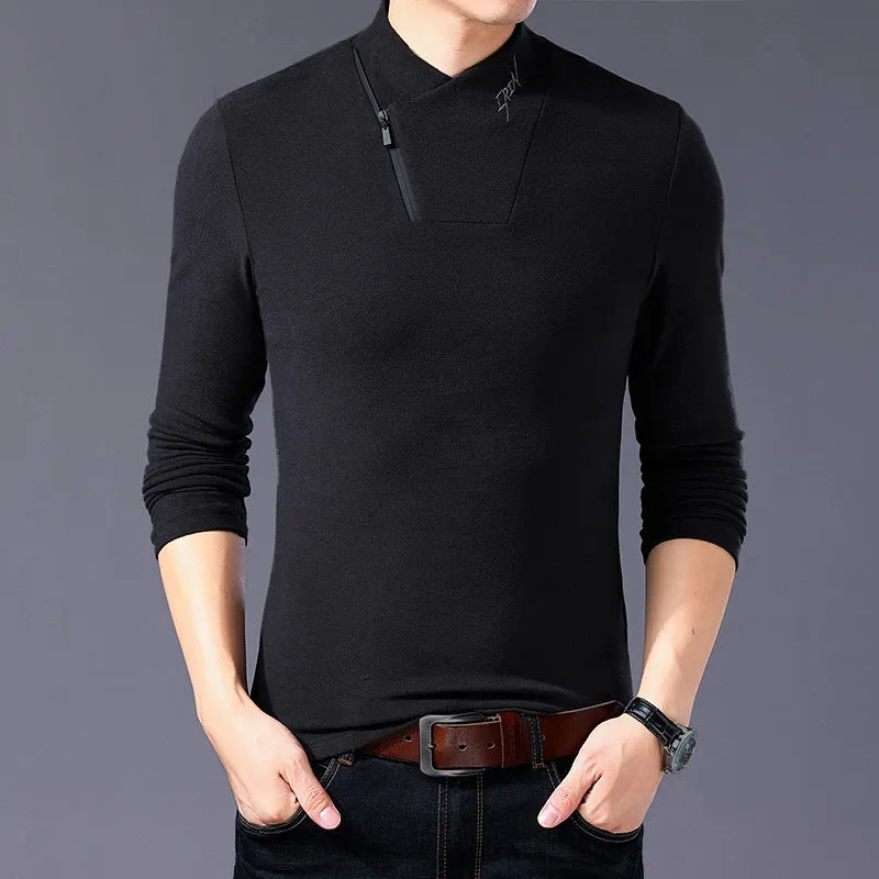 Men's half high collar zipper long sleeve T-shirt