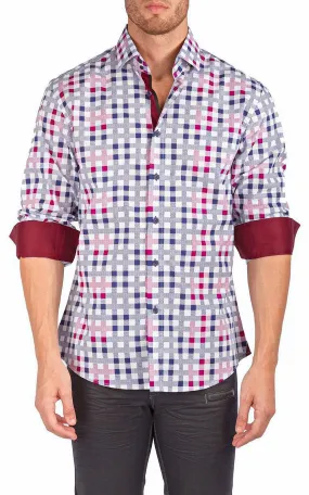 Men's Modern Fit Cotton Button Up Red & Blue Plaid