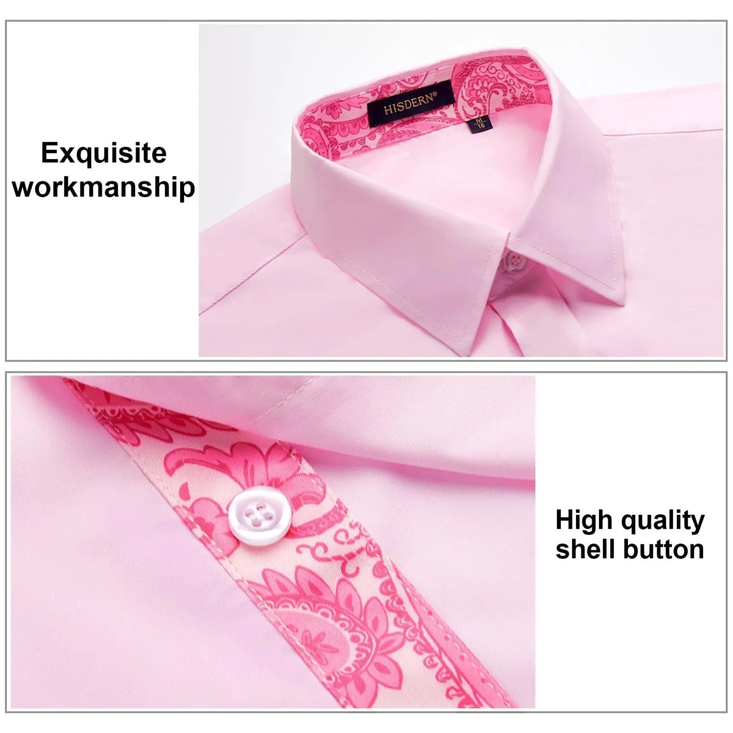 Men's Patchwork Dress Shirt with Pocket - PINK/HOT PINK