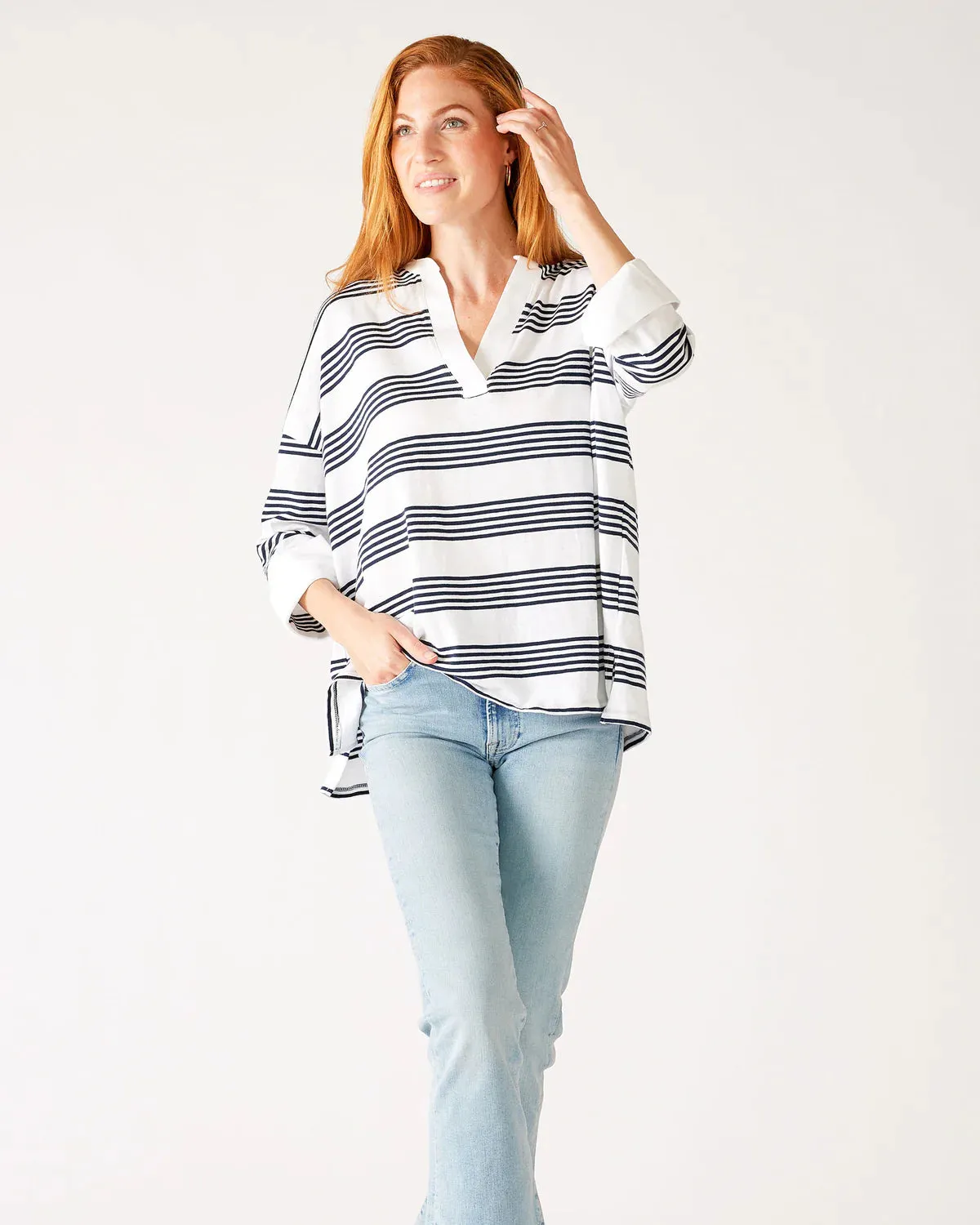 Mersea Amelia Long Sleeve Cuff Tee White/Navy Stripes