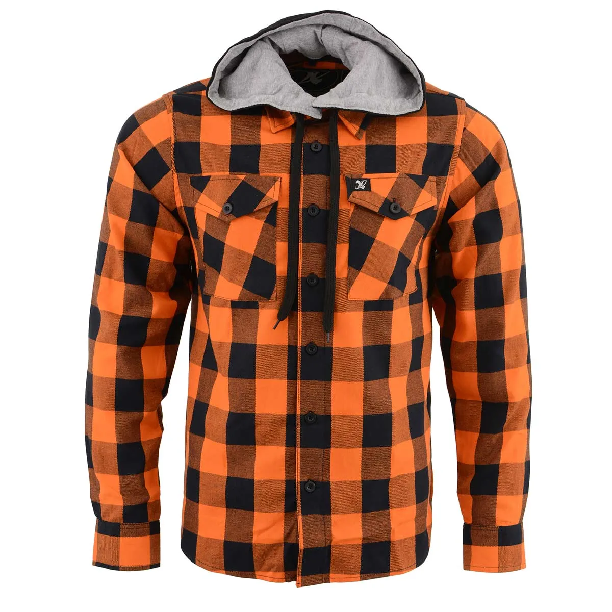 Milwaukee Leather Men's Flannel Plaid Shirt Orange and Black Long Sleeve Cotton Button Down with Hoodie MNG11642