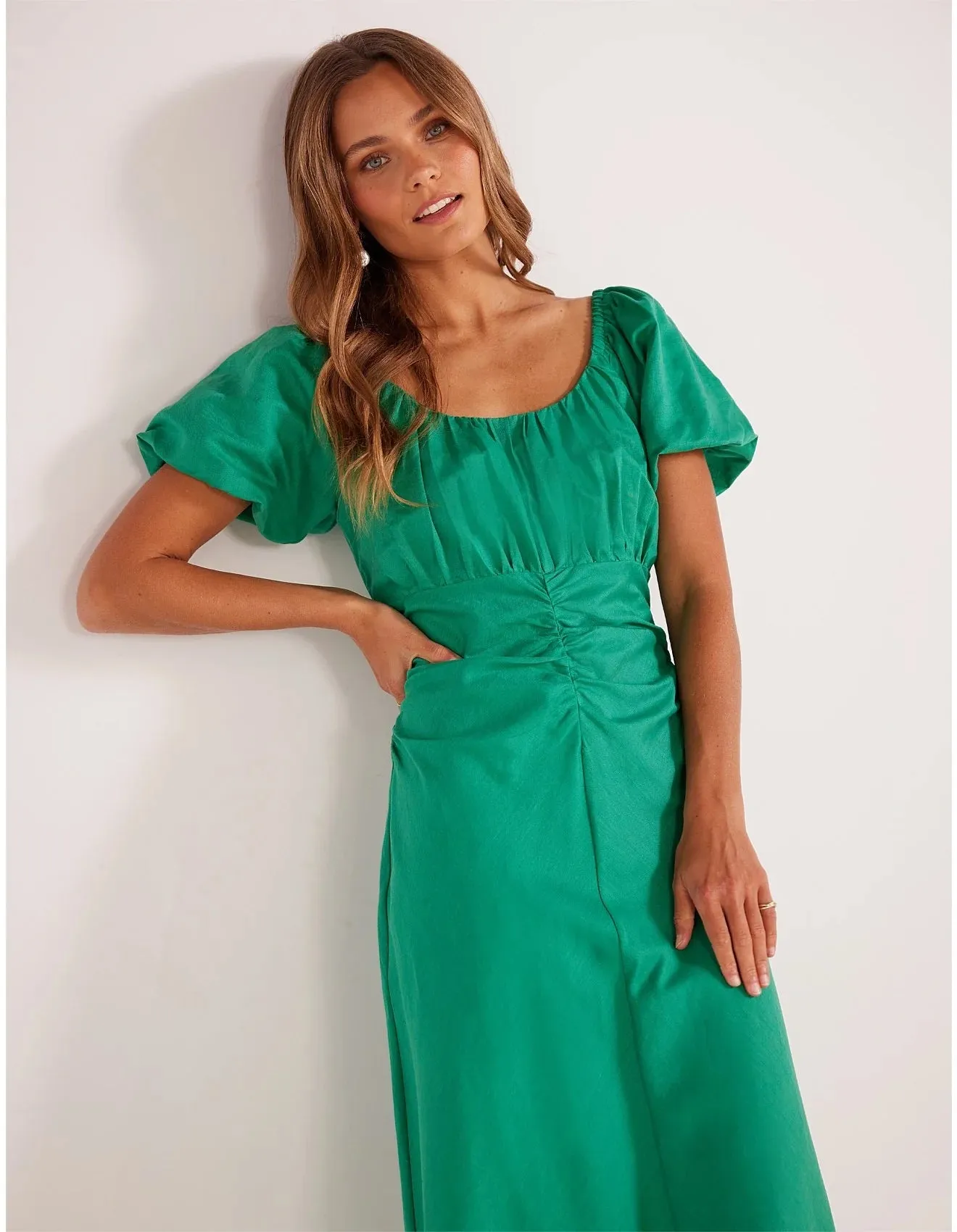 MinkPink Nalani Ruched Midi Dress