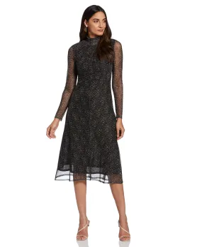 Mock Neck Mesh Midi Dress