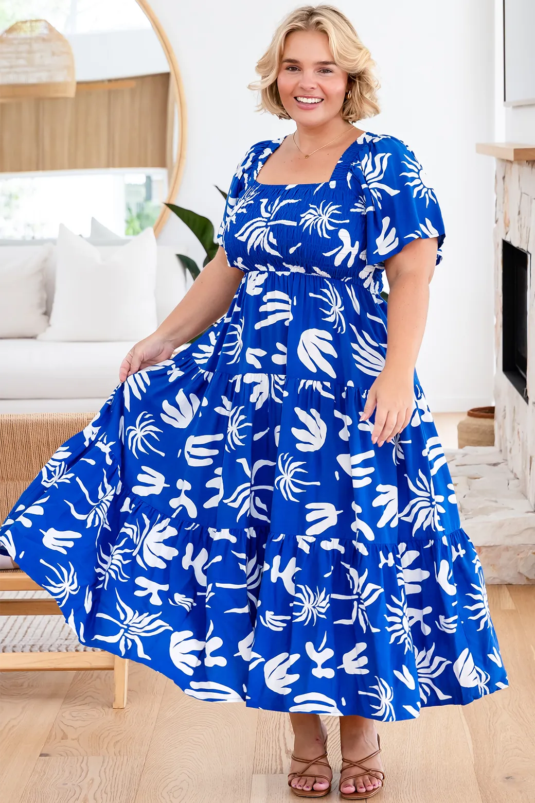 Monique Midi Dress Bora Print Blue