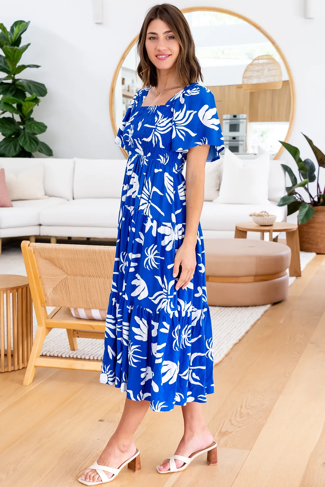 Monique Midi Dress Bora Print Blue