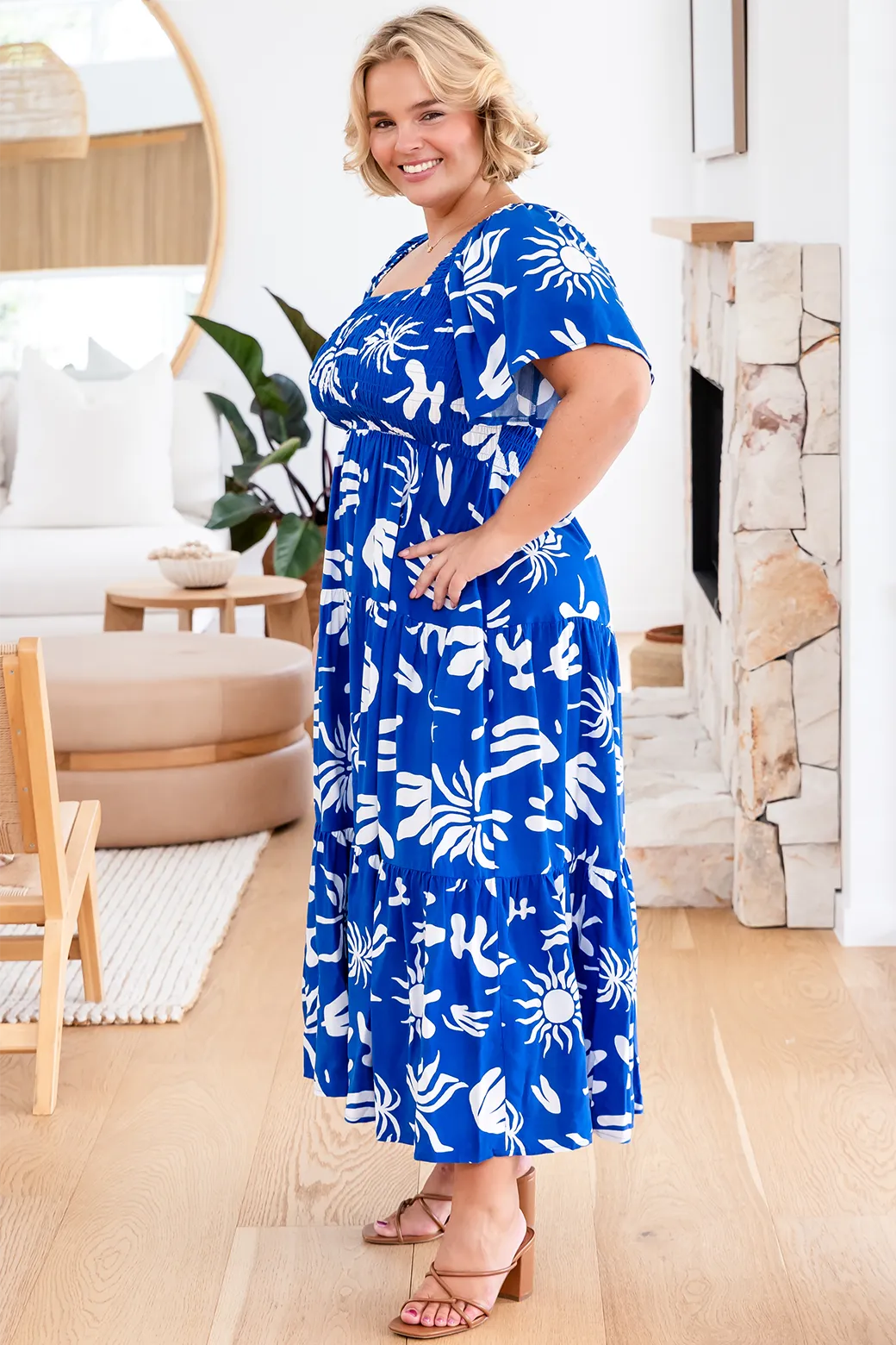 Monique Midi Dress Bora Print Blue