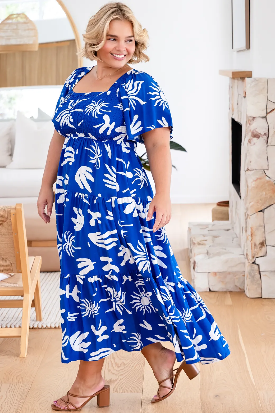 Monique Midi Dress Bora Print Blue