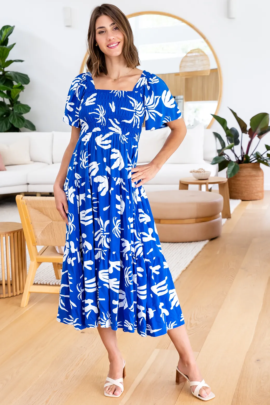 Monique Midi Dress Bora Print Blue