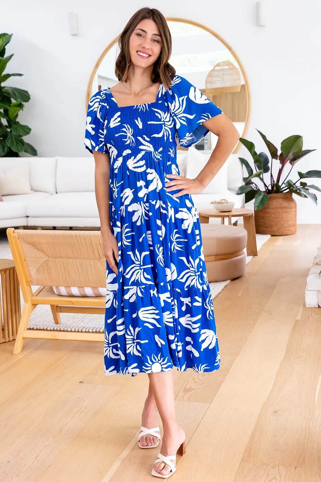 Monique Midi Dress Bora Print Blue