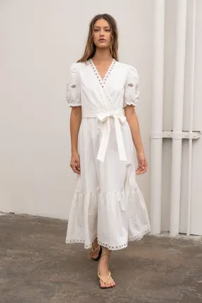 Moon River - Linen Eyelet Shirred Dress - WHITE