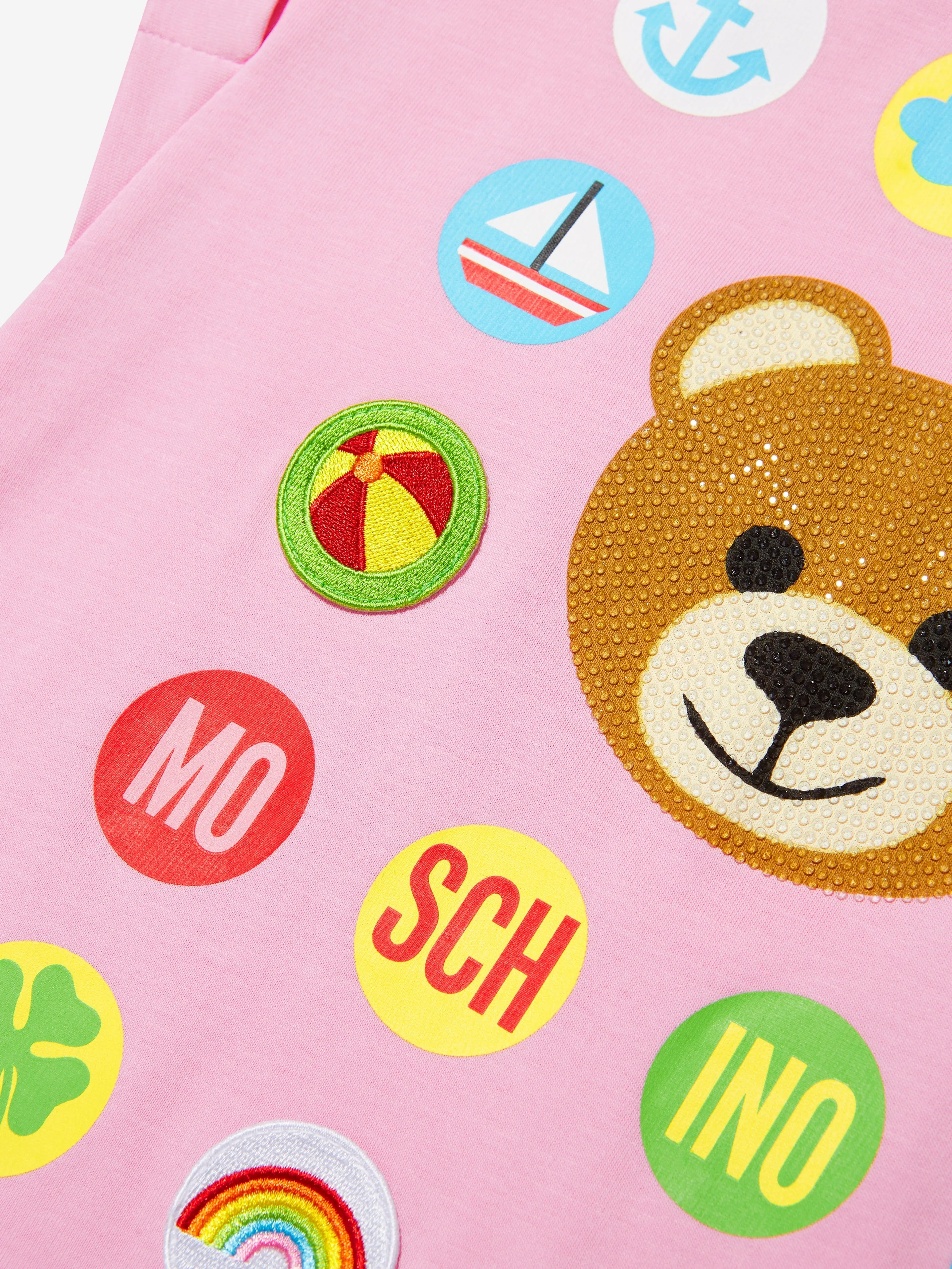 Moschino Girls Teddy Badge T-Shirt Dress in Pink