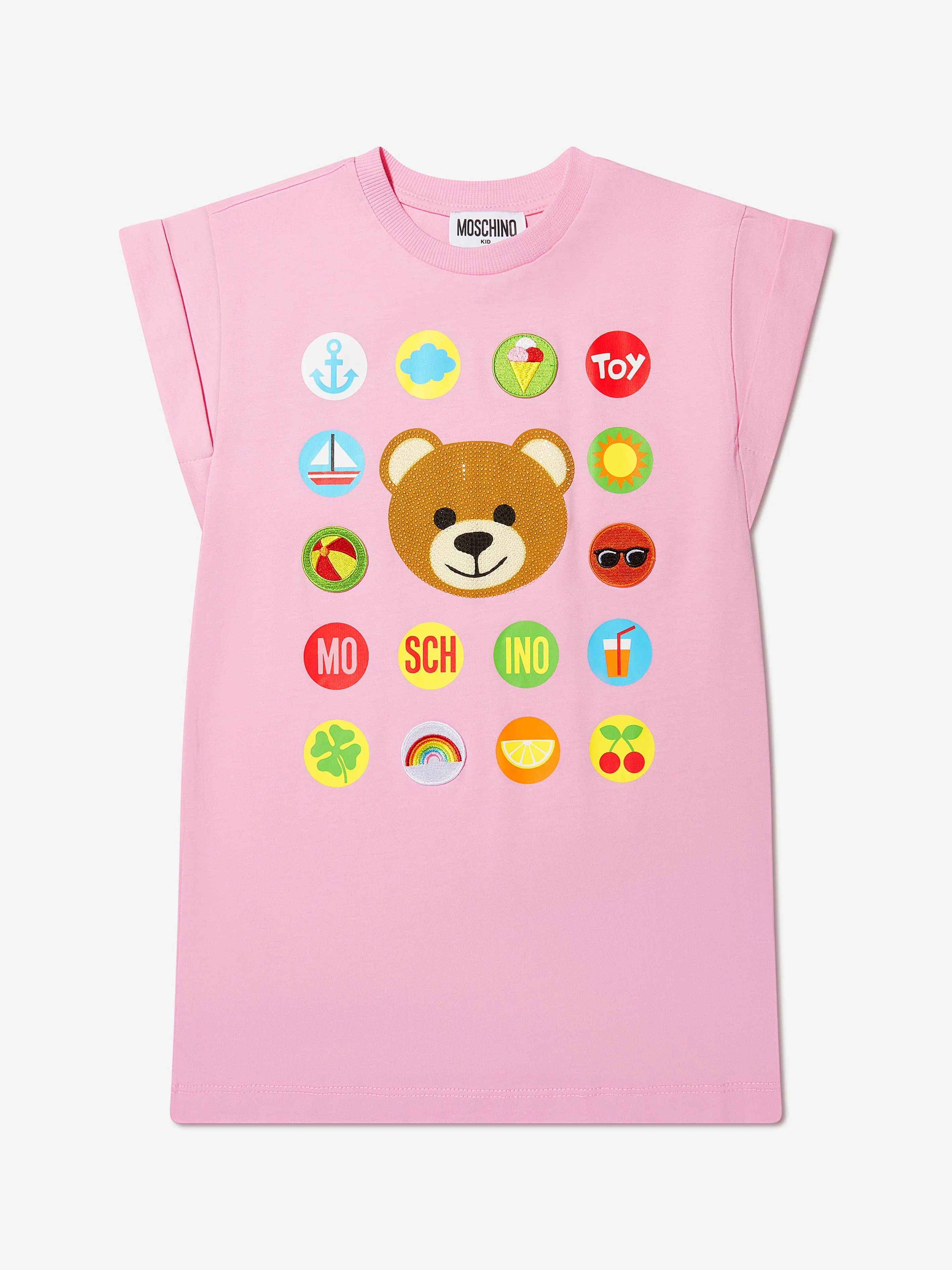 Moschino Girls Teddy Badge T-Shirt Dress in Pink