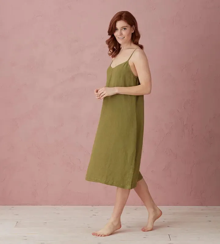 Moss Green Alice 100% Linen Cami Nightie