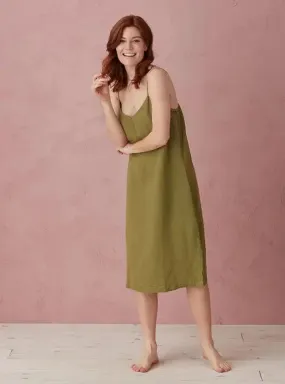 Moss Green Alice 100% Linen Cami Nightie