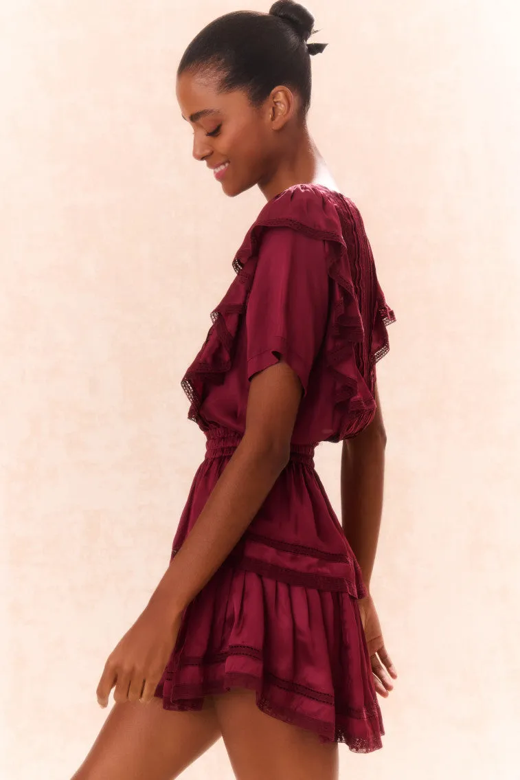 Natasha Cotton Ruffle Dress - OXBLOOD